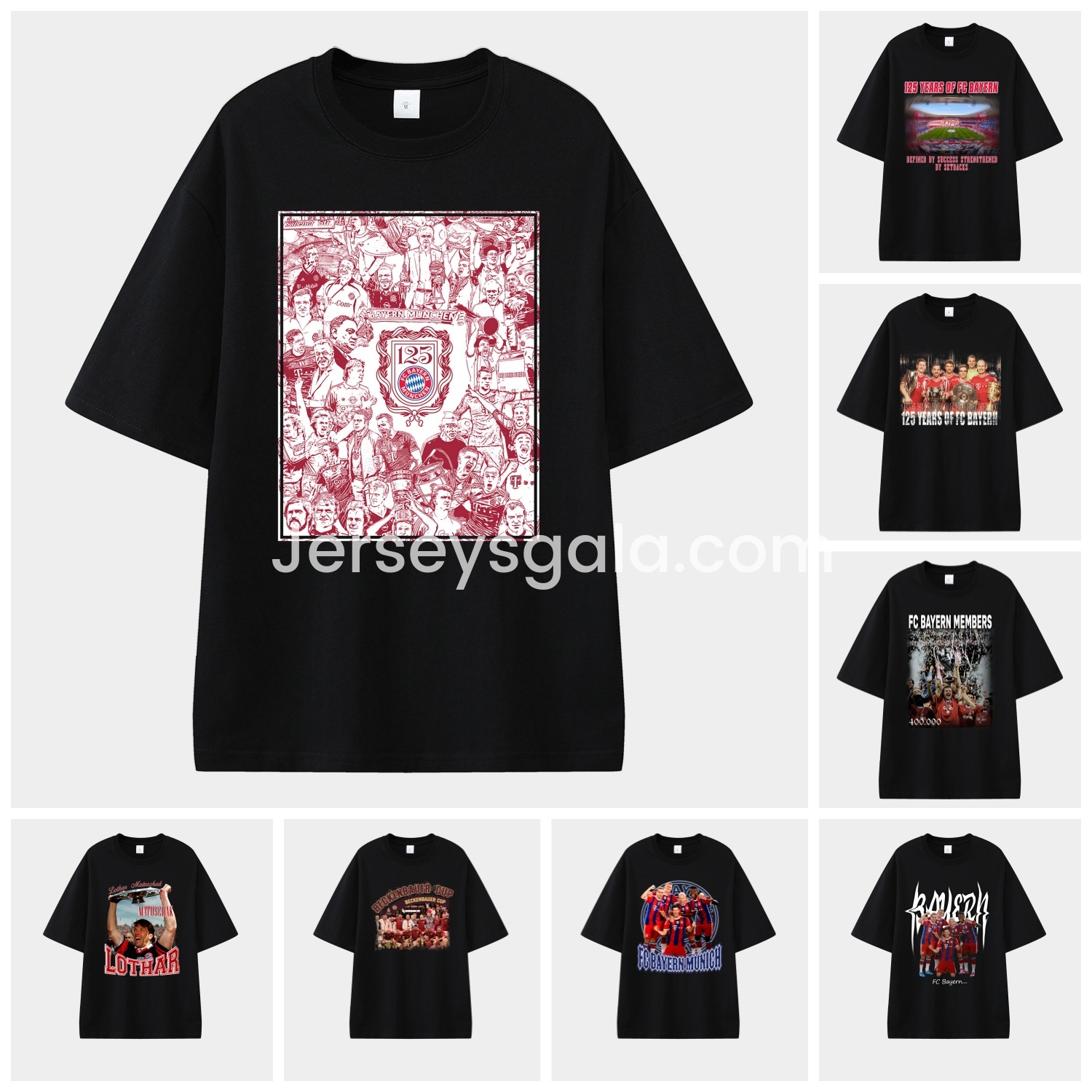 JerseysGala.com | Bayern Munich 2025 125th Anniversary Memory Fragments Unisex Pure Cotton T-shirt -Customize Name, Number and Patch | Worldwide Shipping