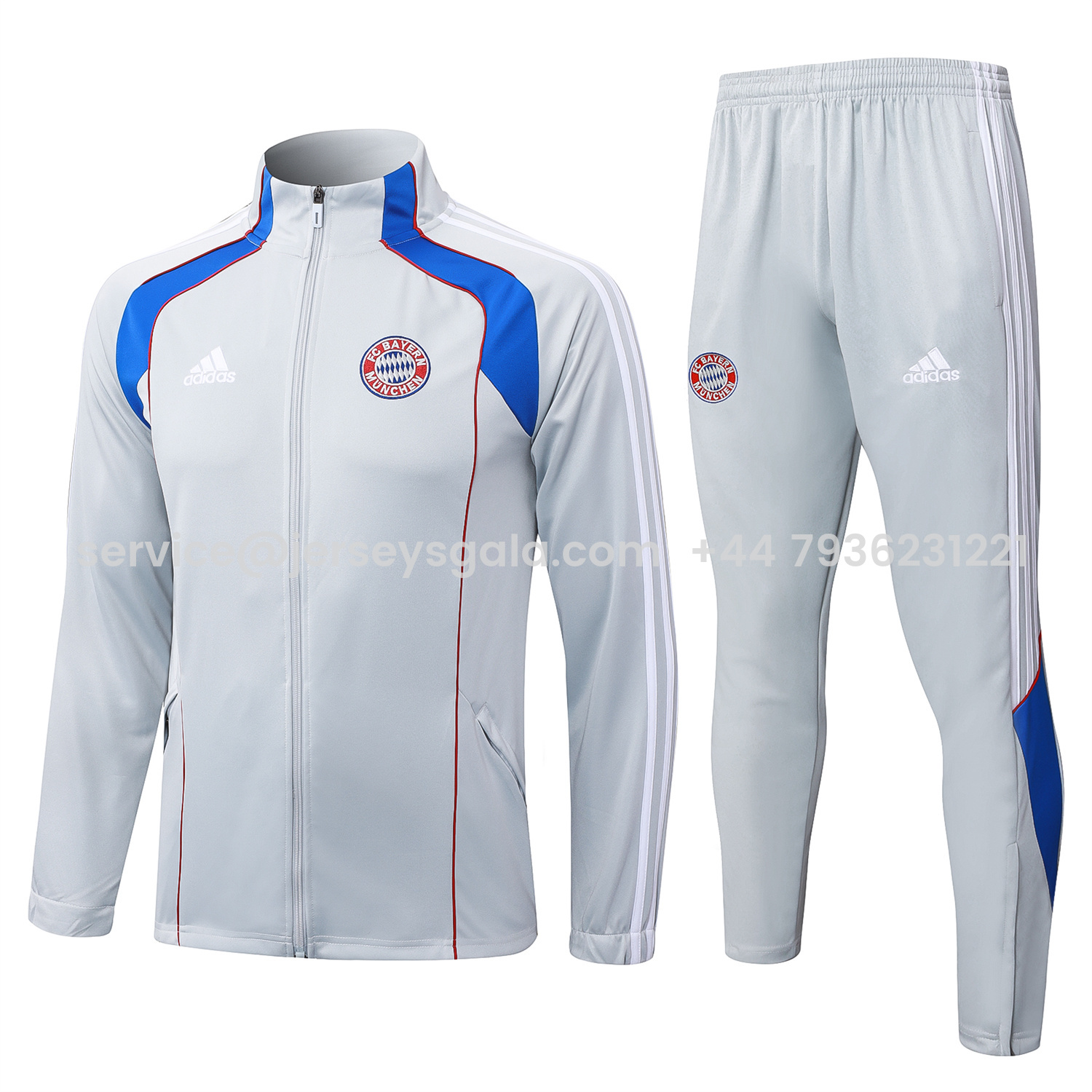 JerseysGala.com | Bayern Munich 25-26 Jacket Training Tracksuit - Grey Throwback Jackets & Pants -Customize Name, Number and Patch | Worldwide Shipping