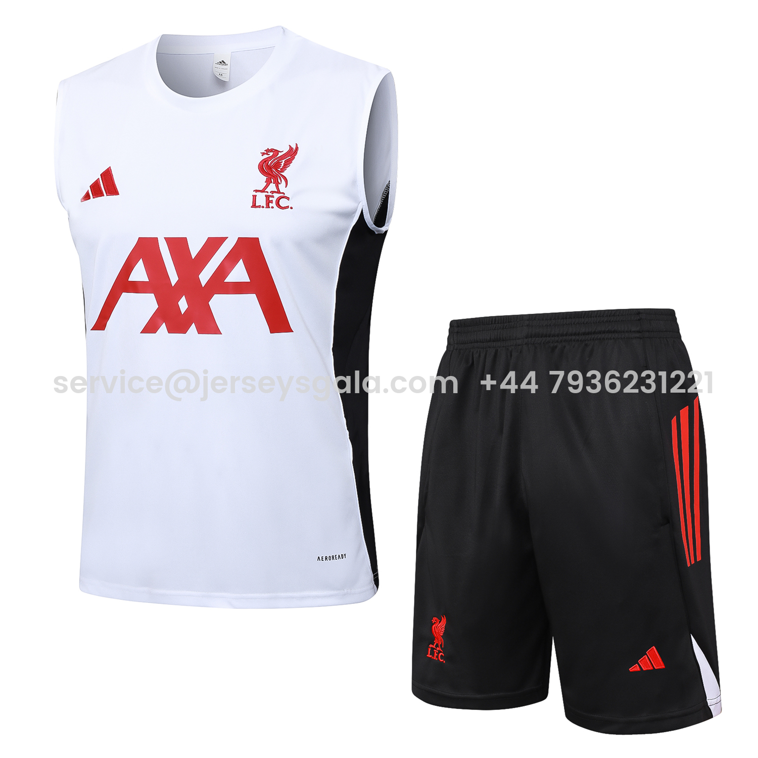 JerseysGala.com | Liver.pool 25-26 Vest Training Set - White Vest & Black Shorts -Customize Name, Number and Patch | Worldwide Shipping