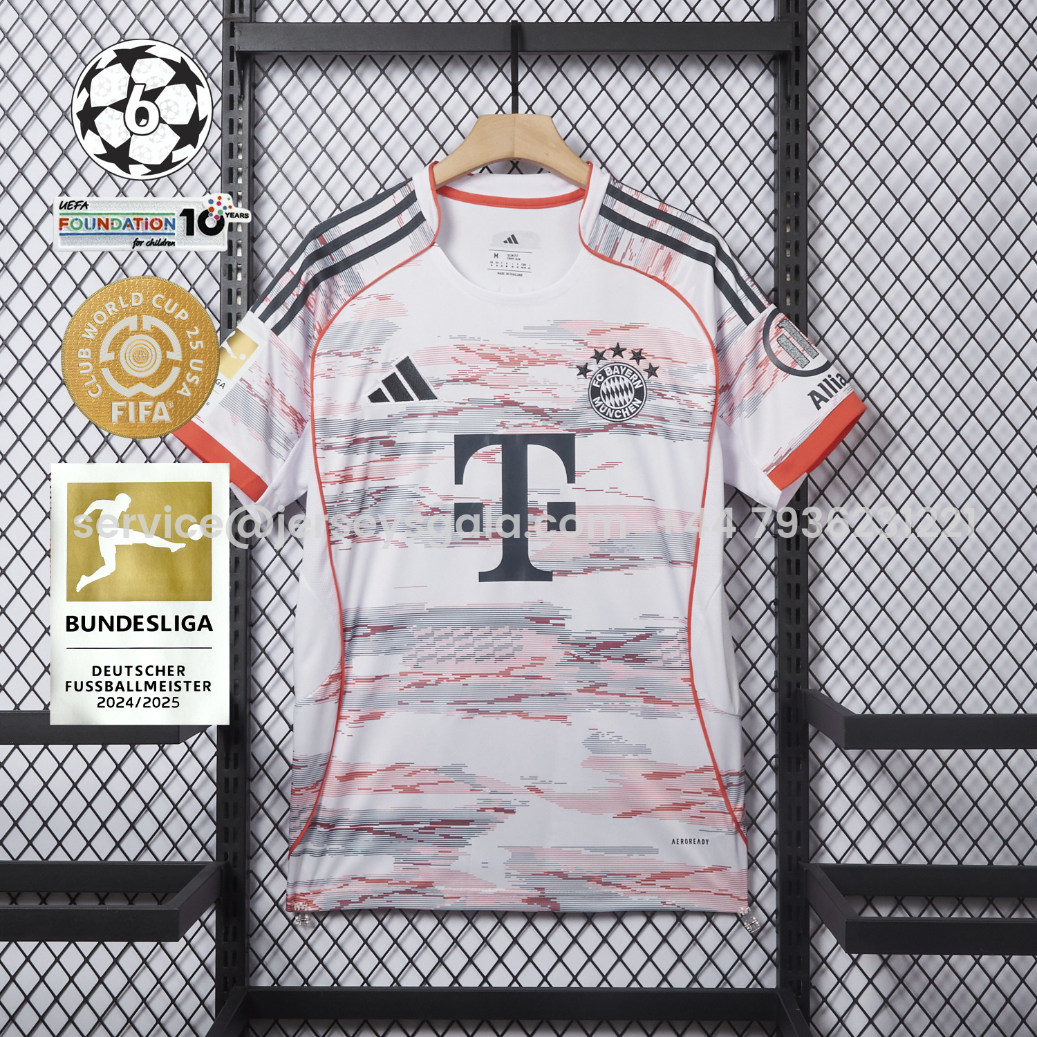JerseysGala.com | Bayern Munich 25-26 Away White Jersey - Fans Version -Customize Name, Number and Patch | Worldwide Shipping
