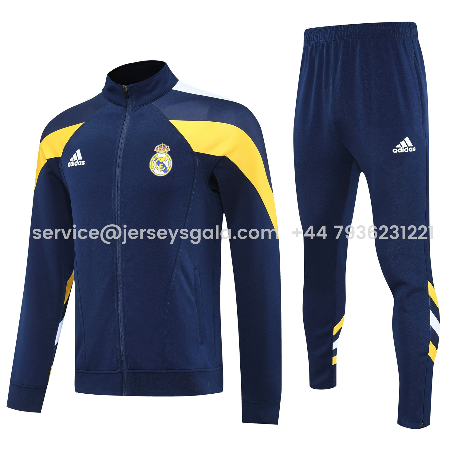 JerseysGala.com | Real Madrid 25-26 Jacket Training Tracksuit - Deep Blue Jackets & Deep Blue Pants -Customize Name, Number and Patch | Worldwide Shipping