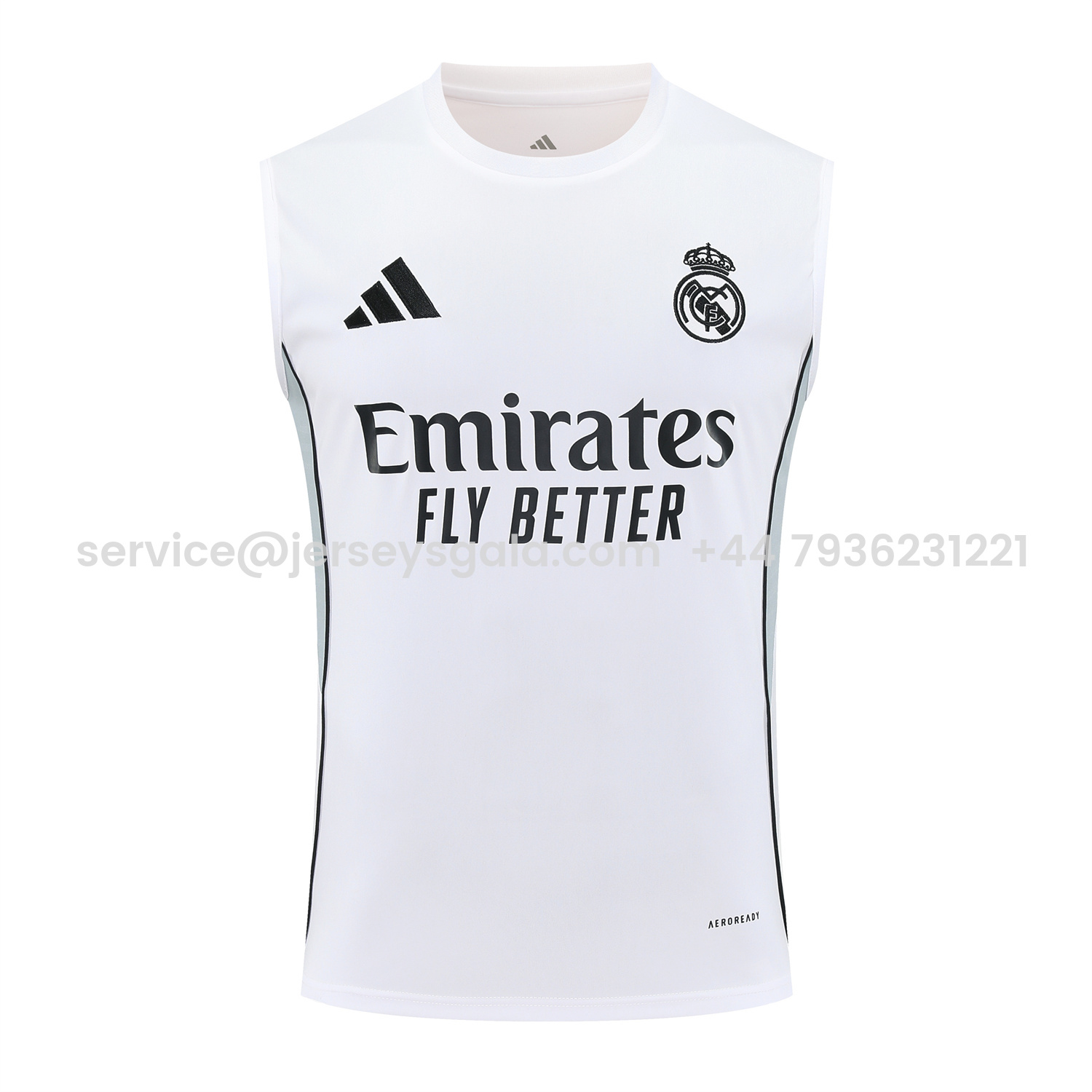 JerseysGala.com | Real Madrid 25-26 Vest Training Set - Grey And White Vest & Black Shorts -Customize Name, Number and Patch | Worldwide Shipping