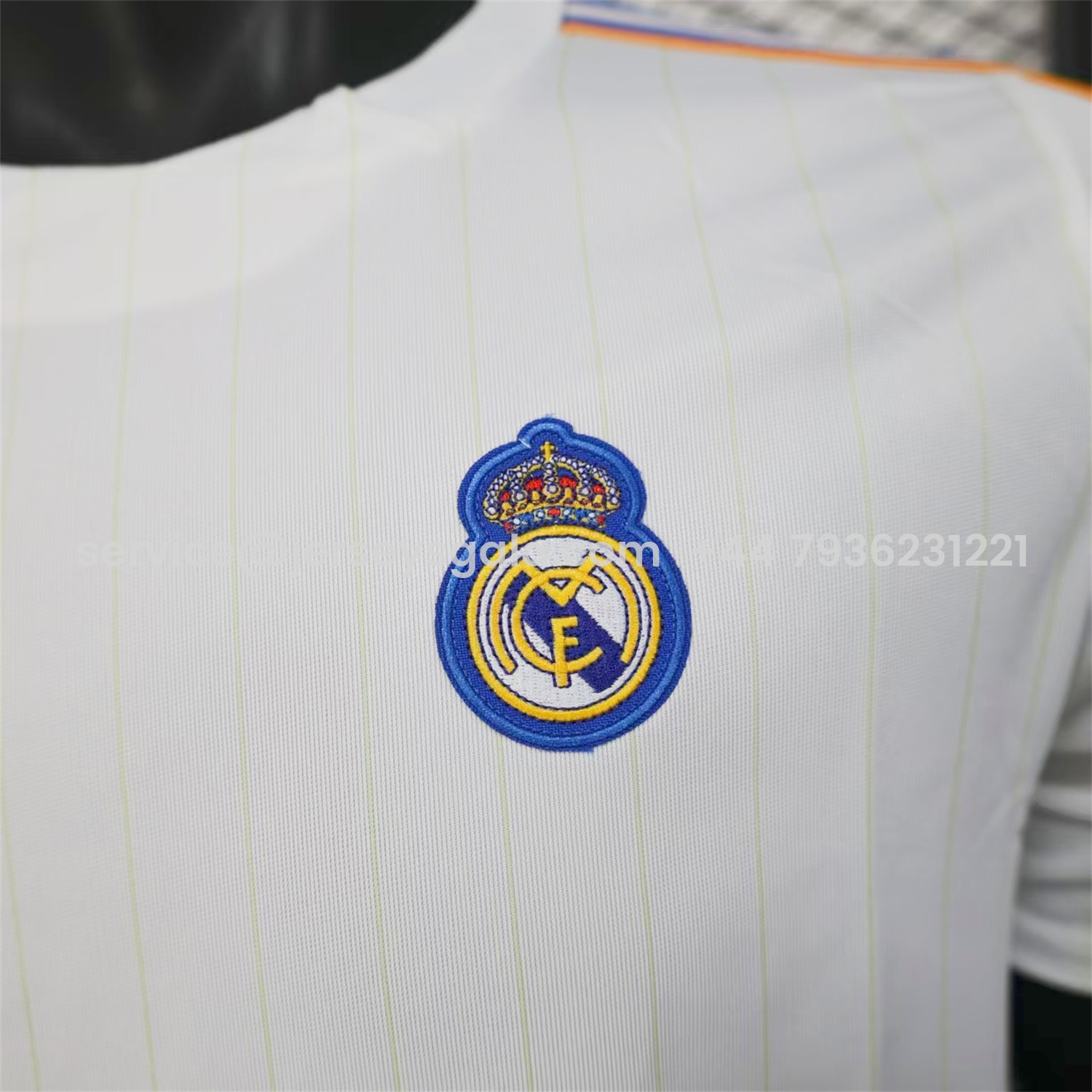 JerseysGala.com | Real Madrid 25-26 Trefoil Blue Lines White Travel Jersey - Player Version -Customize Name, Number and Patch | Worldwide Shipping