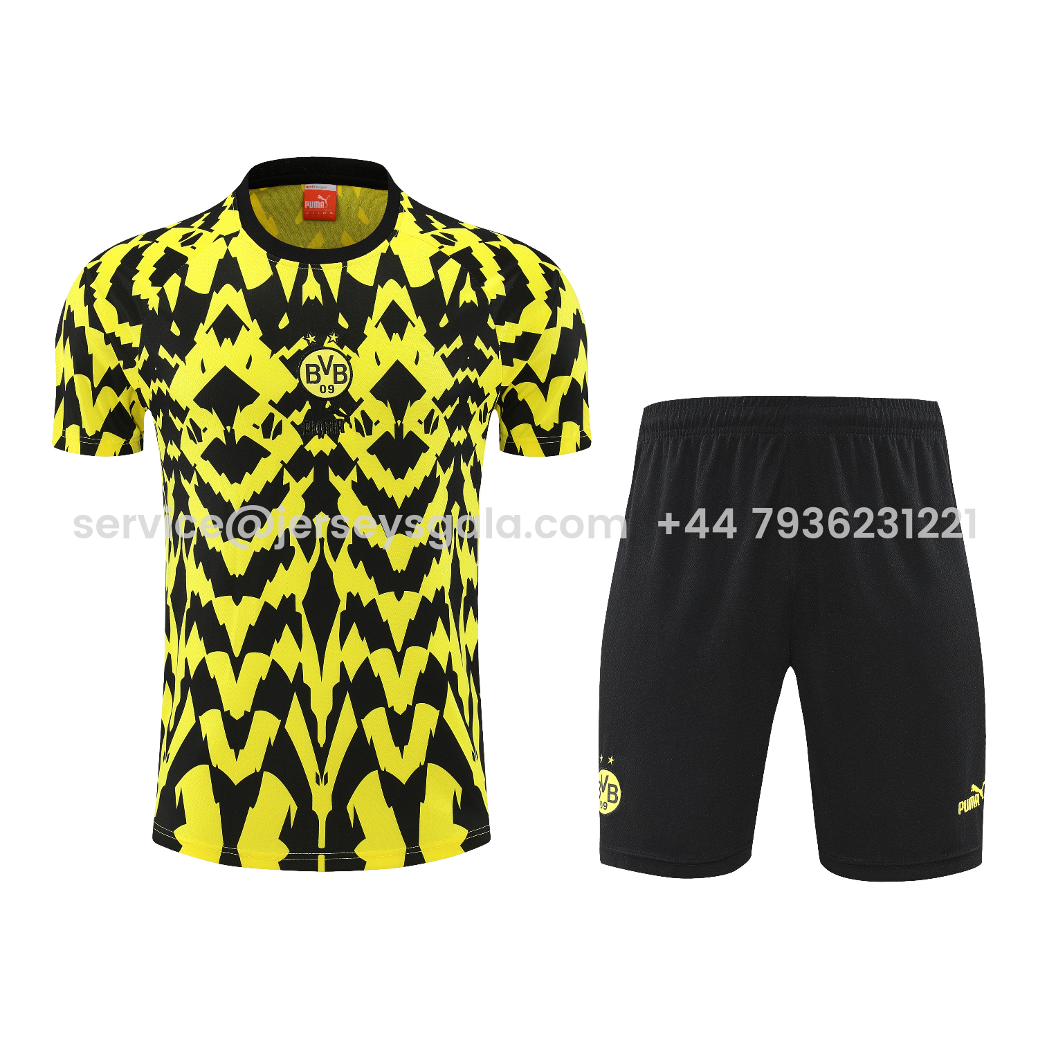 JerseysGala.com | Dortmund 25-26 Short-Sleeve Training Set - Yellow Top & Black Shorts -Customize Name, Number and Patch | Worldwide Shipping