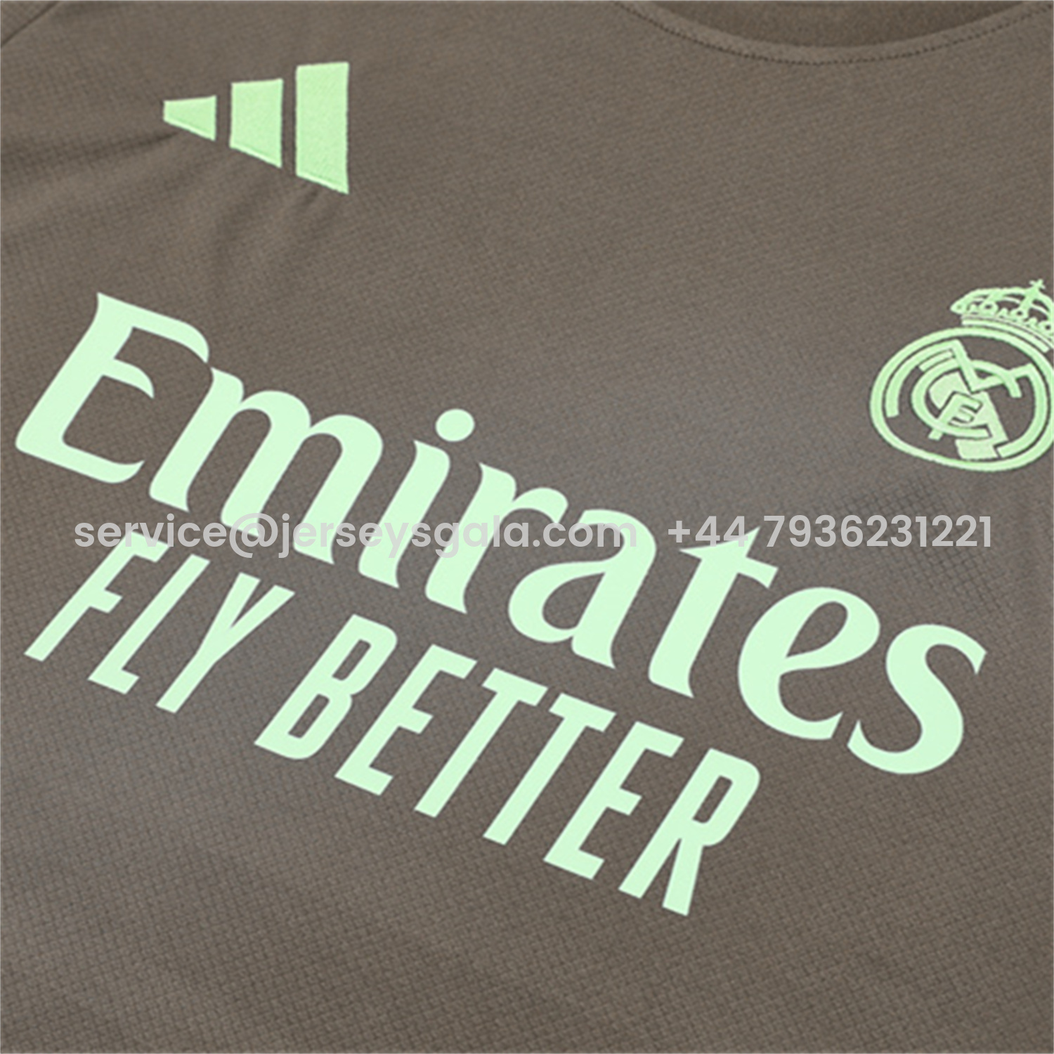 JerseysGala.com | Real Madrid 25-26 Kids Short-Sleeve Training Set - Dark Khaki Top and Shorts -Customize Name, Number and Patch | Worldwide Shipping