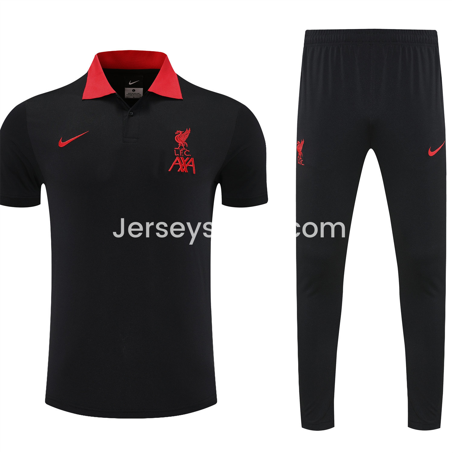 JerseysGala.com | Liver.pool 25-26 POLO Short-Sleeve Training Set - Black Top and Pants -Customize Name, Number and Patch | Worldwide Shipping