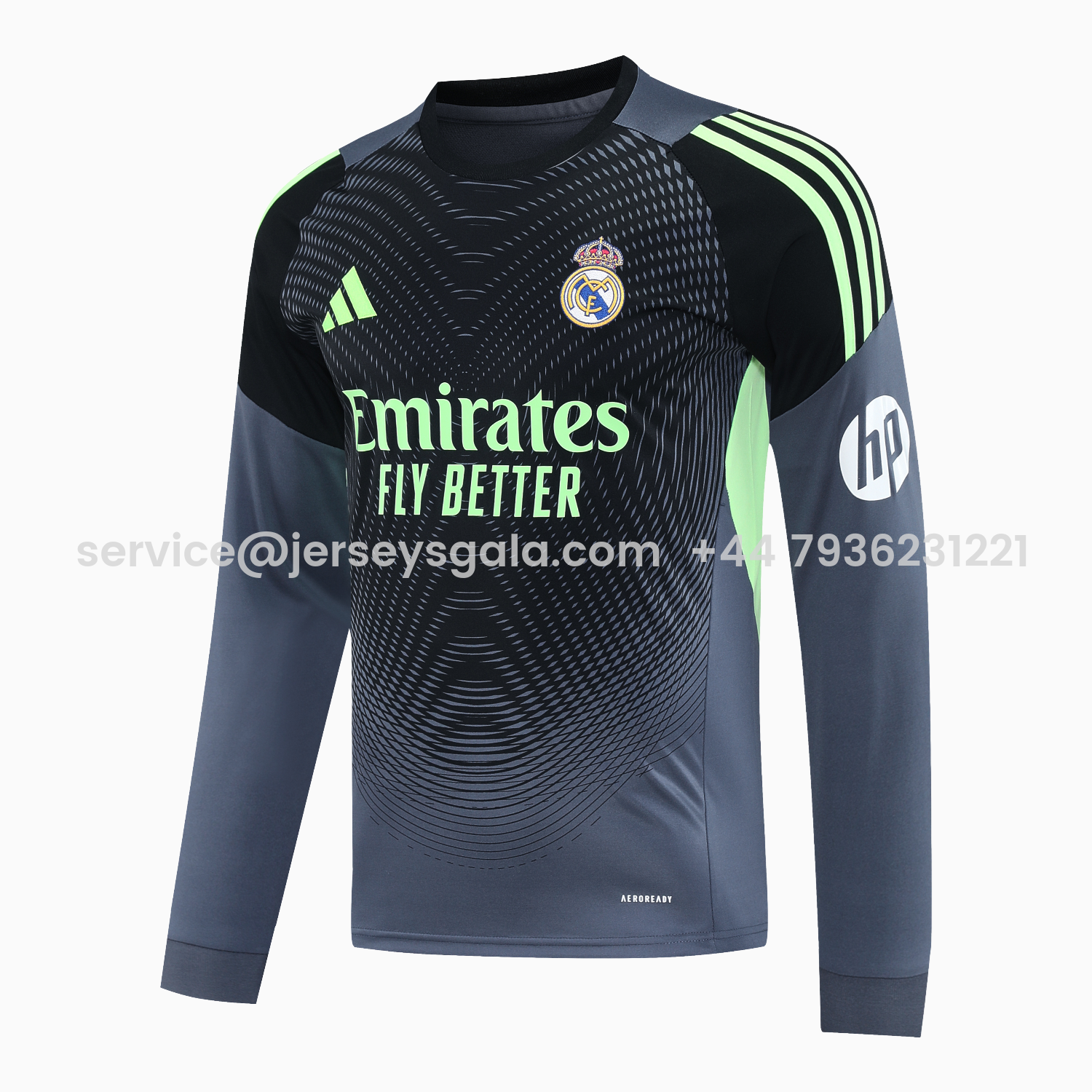 JerseysGala.com | Real Madrid 25-26 Long-Sleeve Training Set - Deep Gray Top & Gray Shorts -Customize Name, Number and Patch | Worldwide Shipping