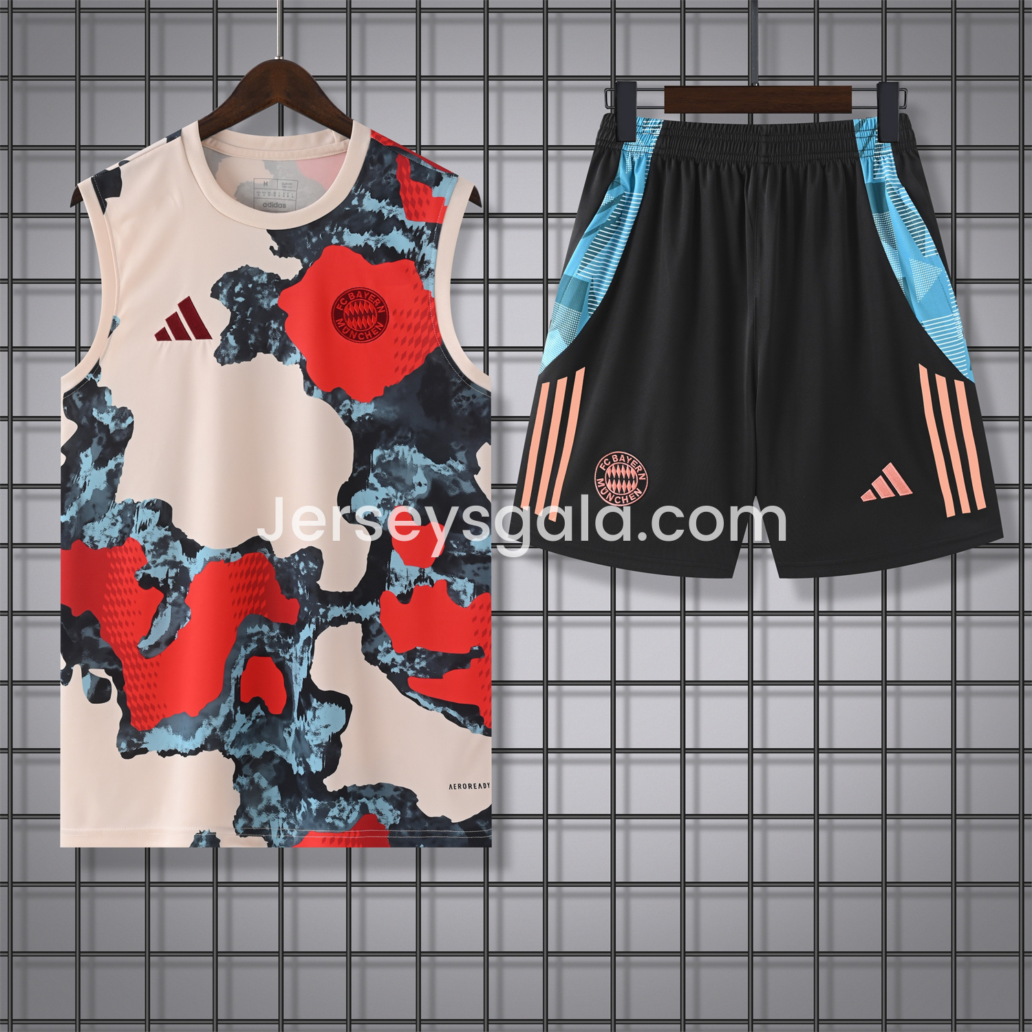 JerseysGala.com | Bayern Munich 24-25 Pre-Match Vest Training Set - CamouflageTop & Black Shorts -Customize Name, Number and Patch | Worldwide Shipping