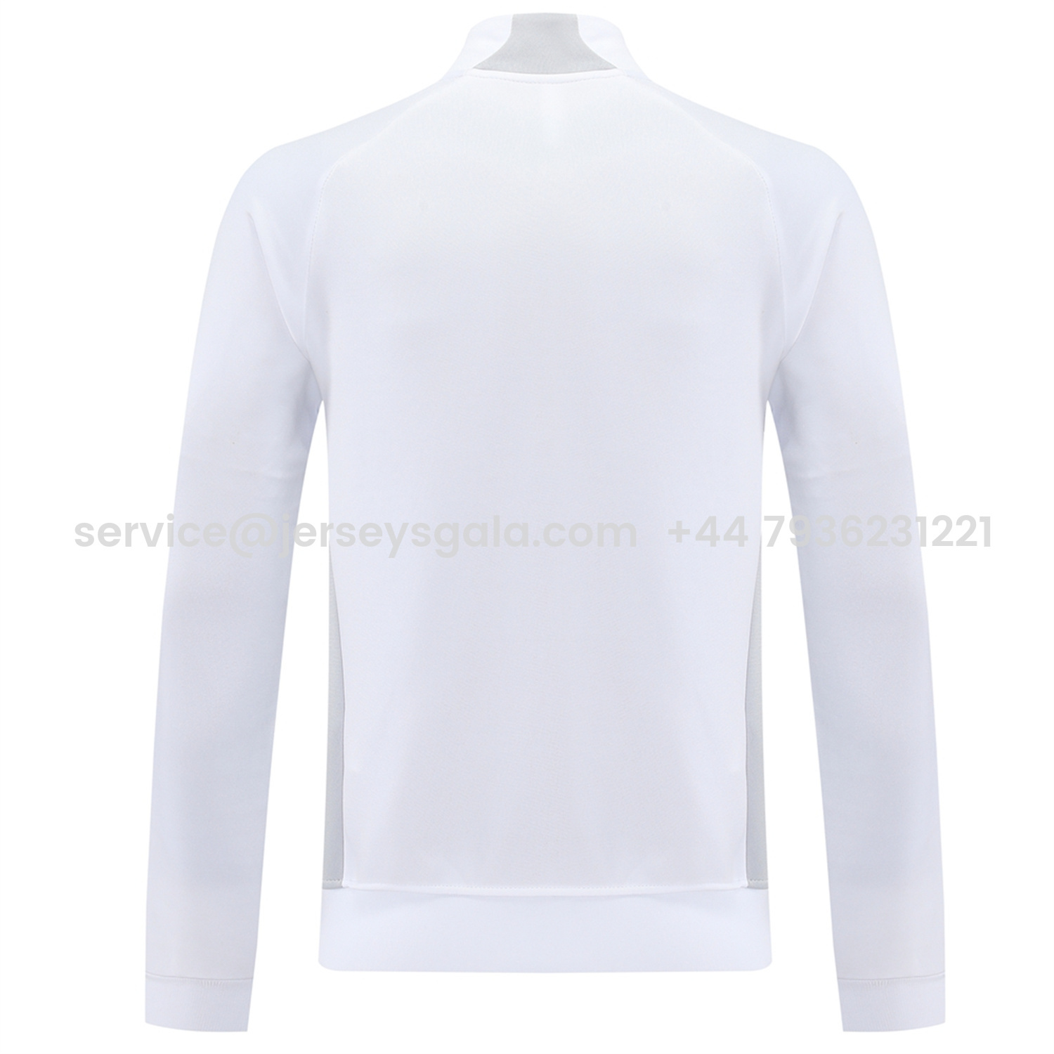JerseysGala.com | Real Madrid 25-26 Jacket Training Tracksuit - White Jackets & Light Grey Pants -Customize Name, Number and Patch | Worldwide Shipping