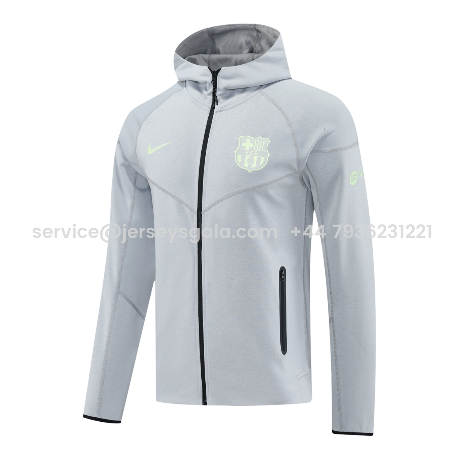 JerseysGala.com | Barcelona 25-26 Hooded Jacket Training Tracksuit - Grey Jackets & Pants -Customize Name, Number and Patch | Worldwide Shipping