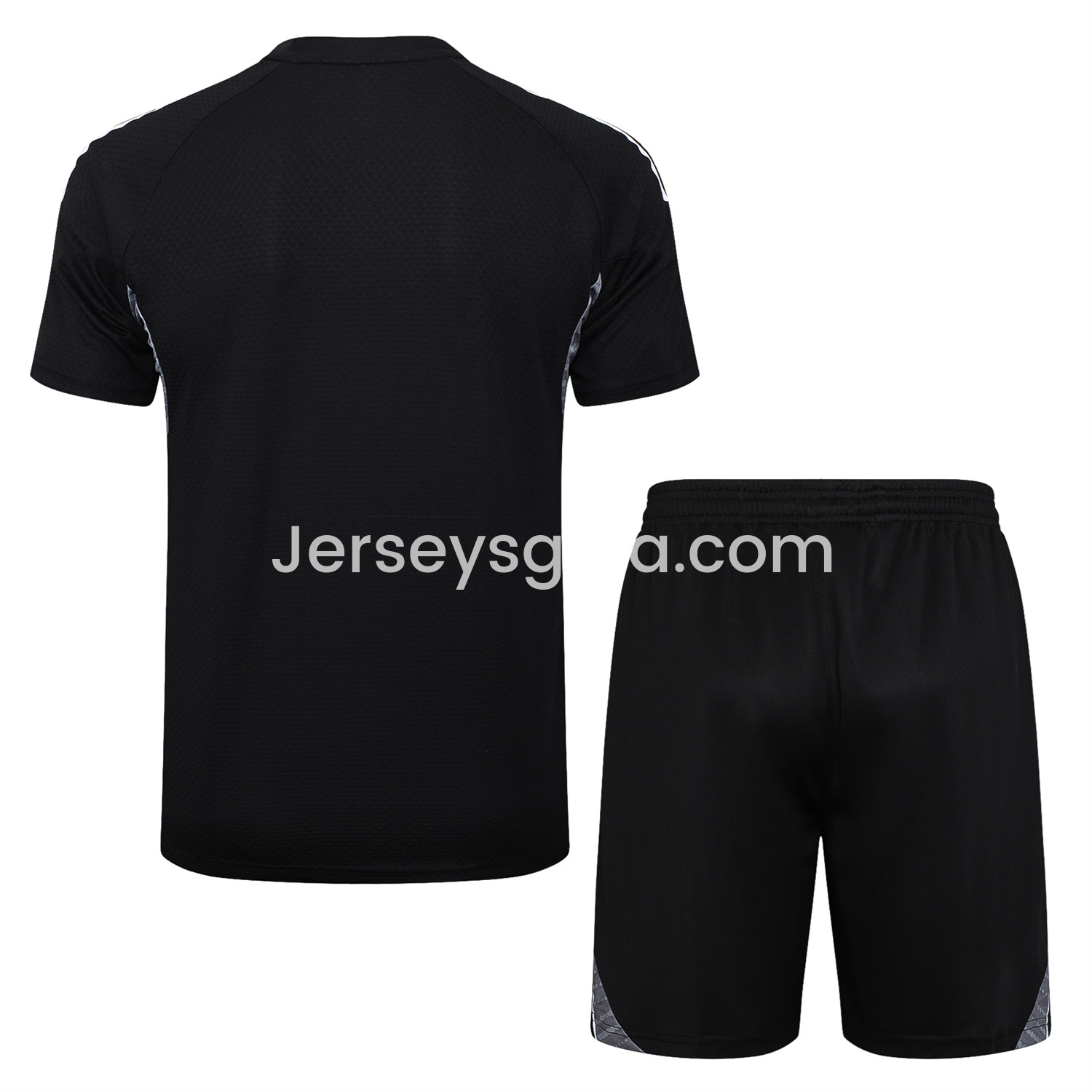 JerseysGala.com | Real Madrid 25-26 Short-Sleeve Training Set - Black Top and Black Shorts -Customize Name, Number and Patch | Worldwide Shipping