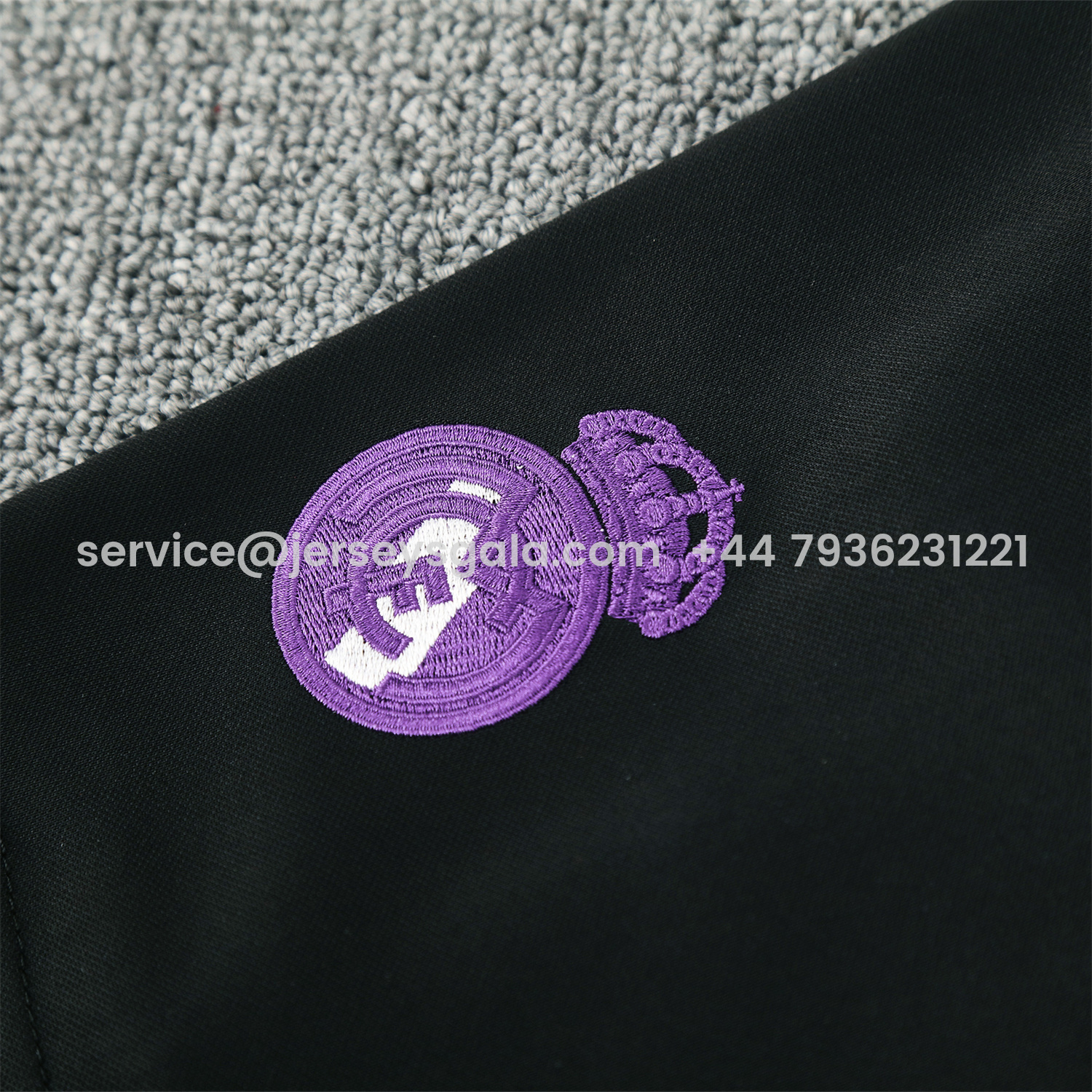 JerseysGala.com | Real Madrid 25-26 Short-Sleeve Training Set - Blue Edge White Top & Black Shorts -Customize Name, Number and Patch | Worldwide Shipping