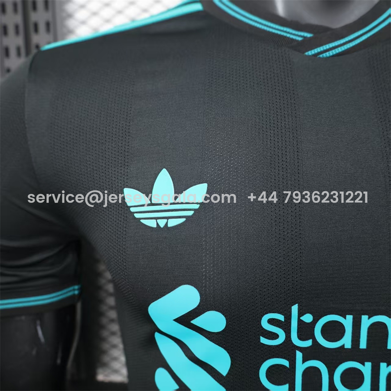 JerseysGala.com | Liver.pool 25-26 Black Special Cyan Sponsor Jersey - Player Version -Customize Name, Number and Patch | Worldwide Shipping
