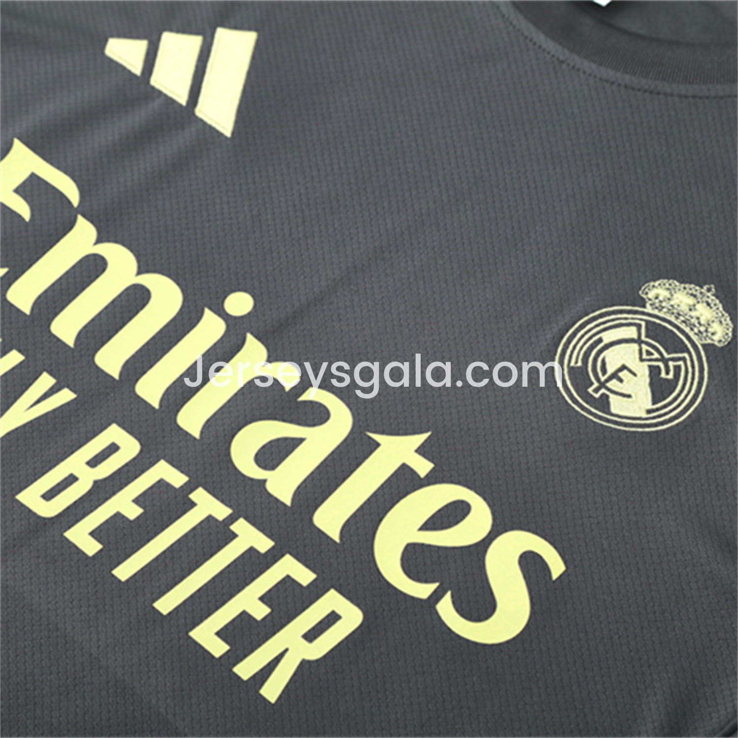 JerseysGala.com | Real Madrid 25-26 Short-Sleeve Training Set - Deep Grey Top and Shorts -Customize Name, Number and Patch | Worldwide Shipping