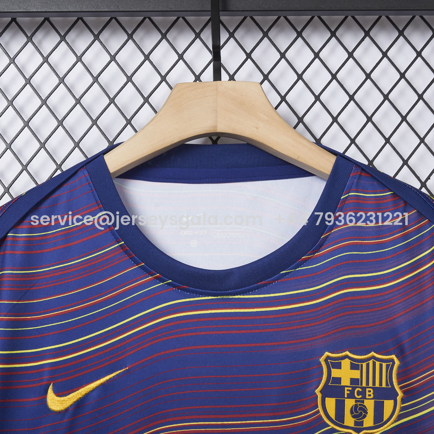 JerseysGala.com | Barcelona 25-26 Deep Blue Pre-Match Training Jersey with Colorful Lines - Fans Version -Customize Name, Number and Patch | Worldwide Shipping