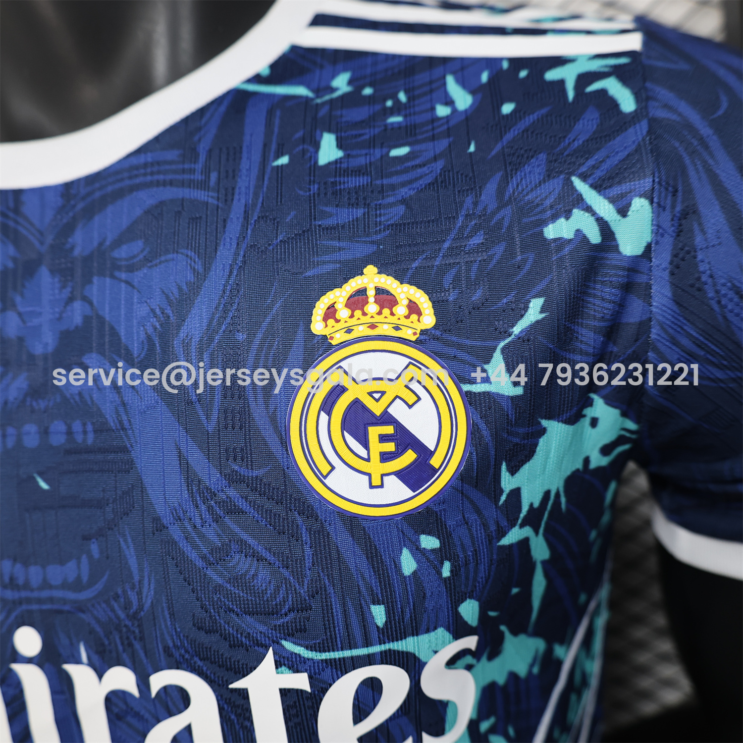 JerseysGala.com | Real Madrid 25-26 Blue Jersey with White Viking Roar Comics - Player Version -Customize Name, Number and Patch | Worldwide Shipping