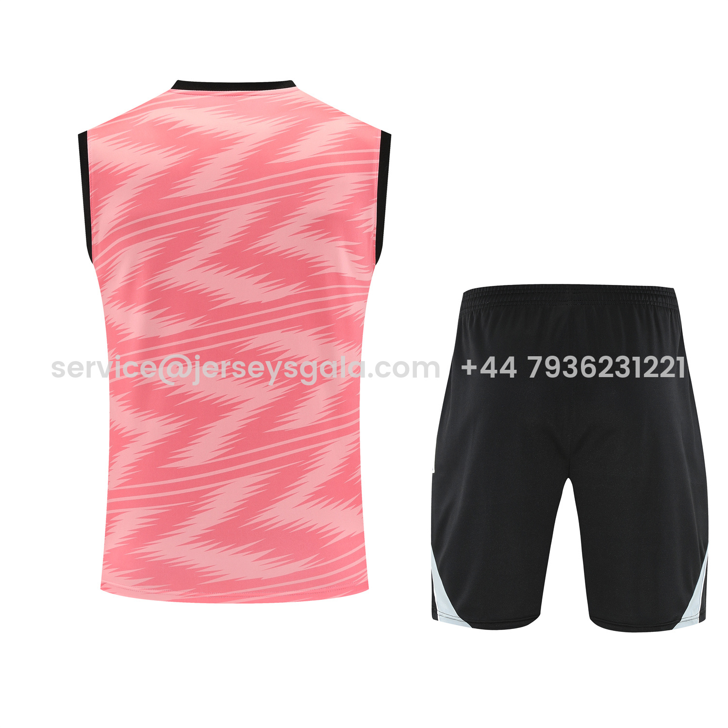 JerseysGala.com | Real Madrid 25-26 Vest Training Set - Pink Arrow Pattern Vest & Black Shorts -Customize Name, Number and Patch | Worldwide Shipping