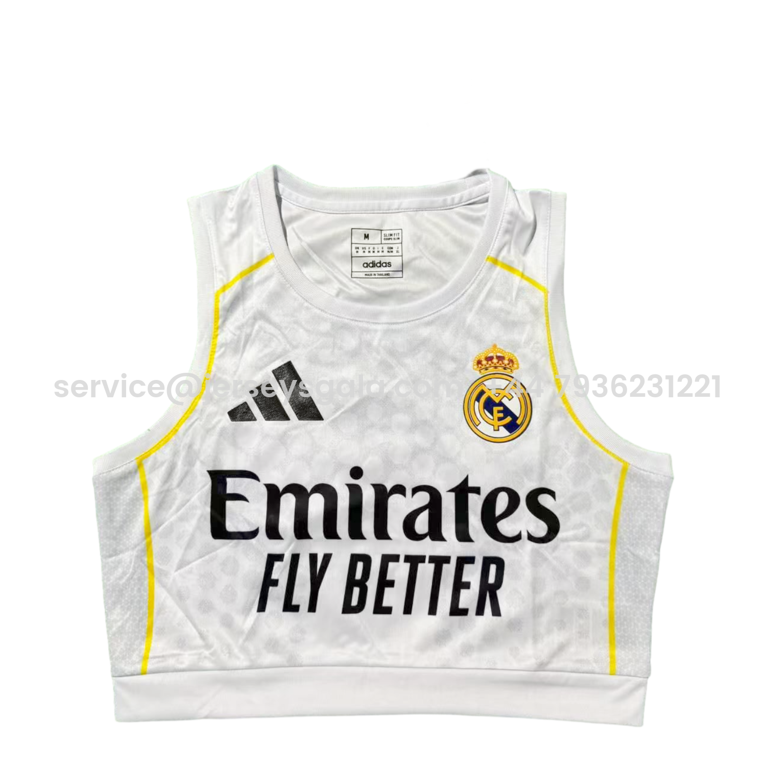 JerseysGala.com | Women's Real Madrid 25-26 Home Gold Line White Yoga Vest -Customize Name, Number and Patch | Worldwide Shipping