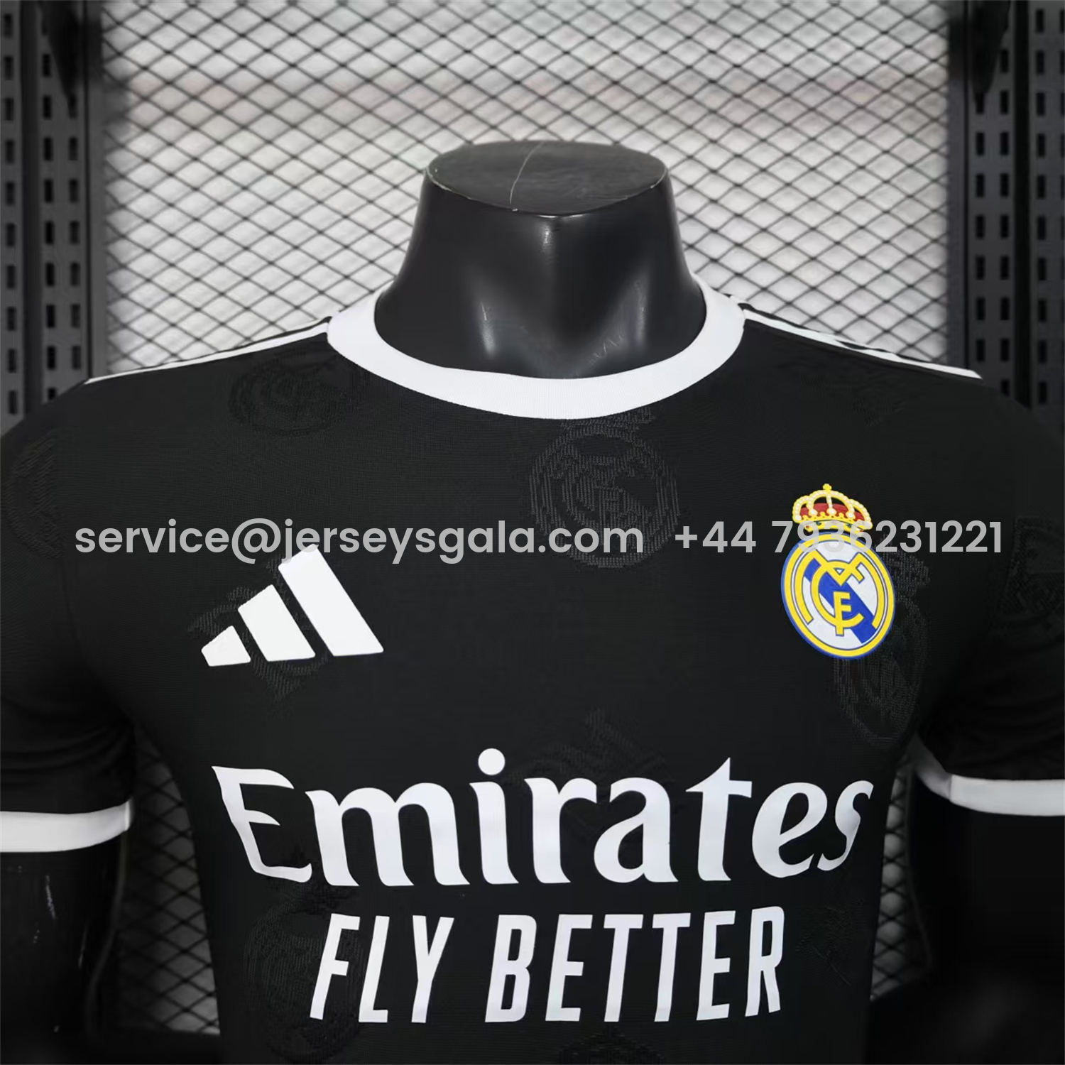 JerseysGala.com | Real Madrid 25-26 Black Team Logo Jacquard Special Jersey - Player Version -Customize Name, Number and Patch | Worldwide Shipping