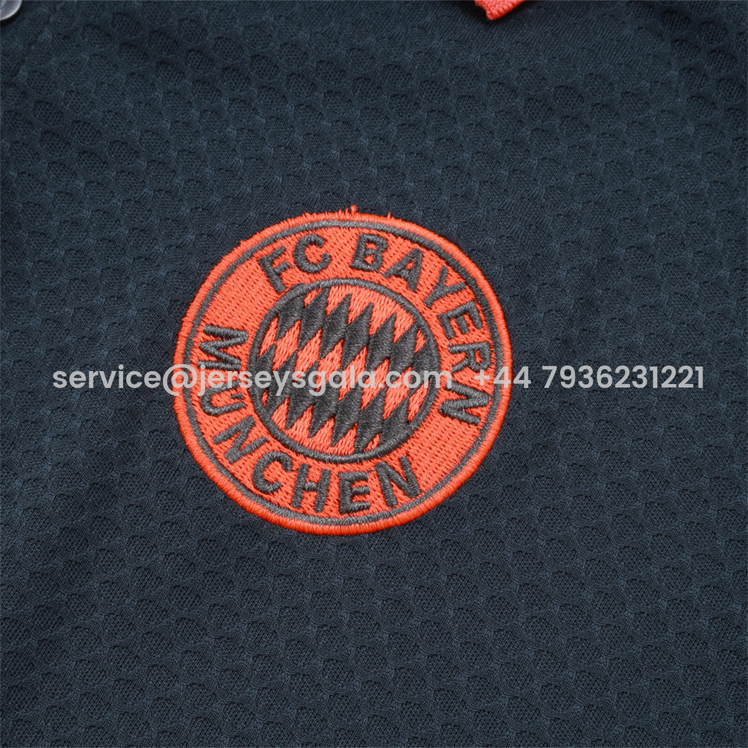 JerseysGala.com | Bayern Munich 25-26 POLO Short-Sleeve Training Set - Deep Grey Top and Pants with Orange Badge -Customize Name, Number and Patch | Worldwide Shipping