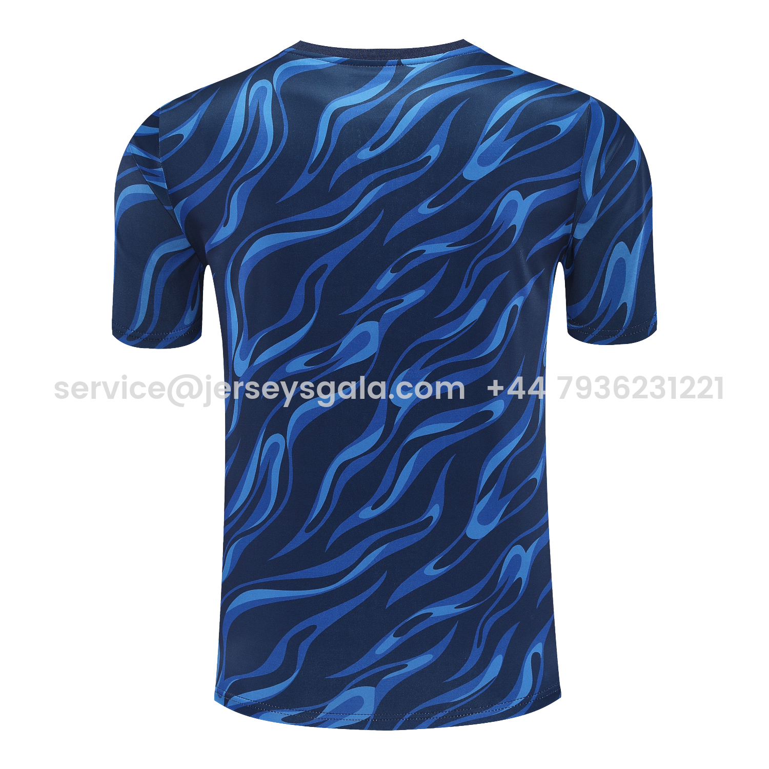 JerseysGala.com | Real Madrid 25-26 Short-Sleeve Training Set - Blue Water Pattern Top & Deep Blue Shorts -Customize Name, Number and Patch | Worldwide Shipping