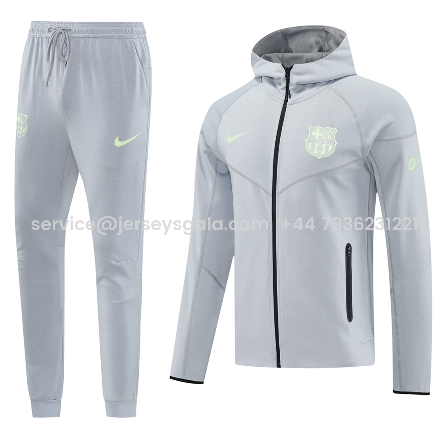 JerseysGala.com | Barcelona 25-26 Hooded Jacket Training Tracksuit - Grey Jackets & Pants -Customize Name, Number and Patch | Worldwide Shipping