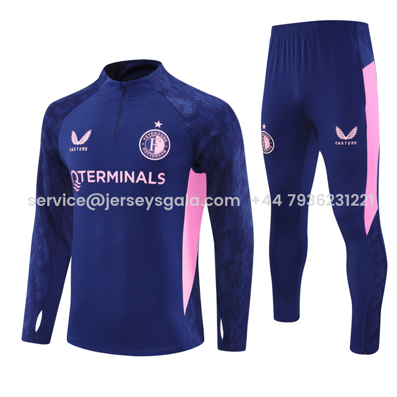 JerseysGala.com | Feyenoord 25-26 Long Sleeve Training Set - Royal Blue Top & Royal Blue Pants -Customize Name, Number and Patch | Worldwide Shipping
