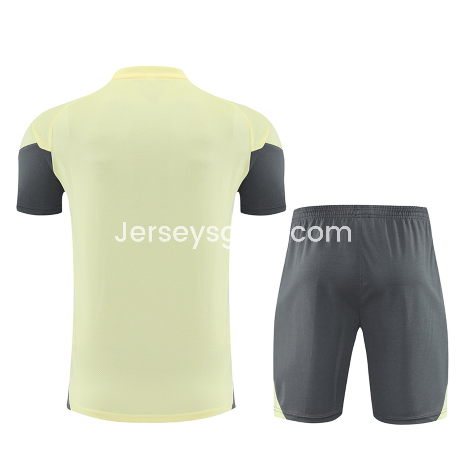 JerseysGala.com | Real Madrid 25-26 Kids Short-Sleeve Training Set - Yellow Top and Grey Shorts -Customize Name, Number and Patch | Worldwide Shipping