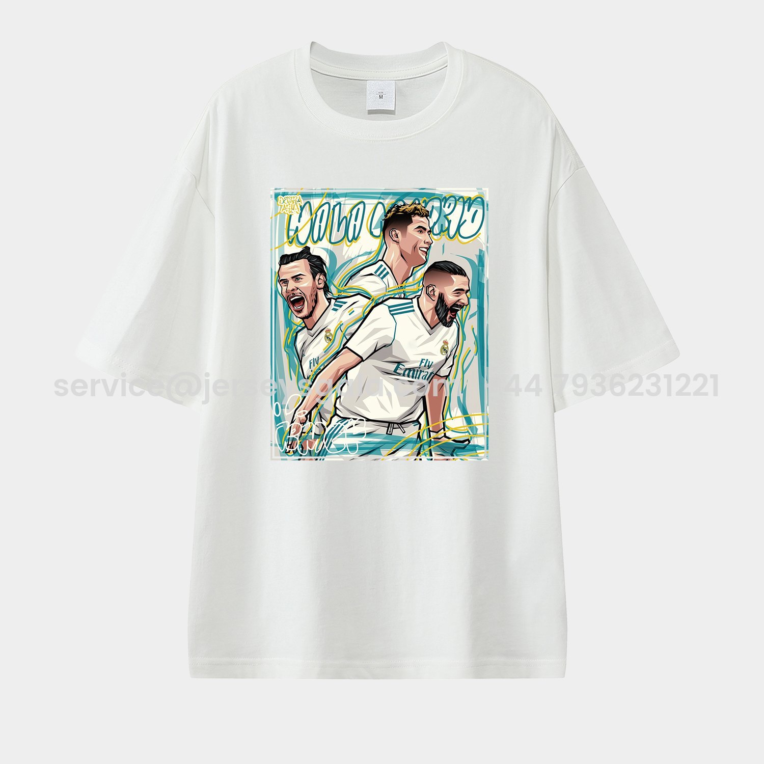 JerseysGala.com | Real Madrid BBC Benzema Bale Cristiano Ronaldo Unisex Pure Cotton T-shirt -Customize Name, Number and Patch | Worldwide Shipping