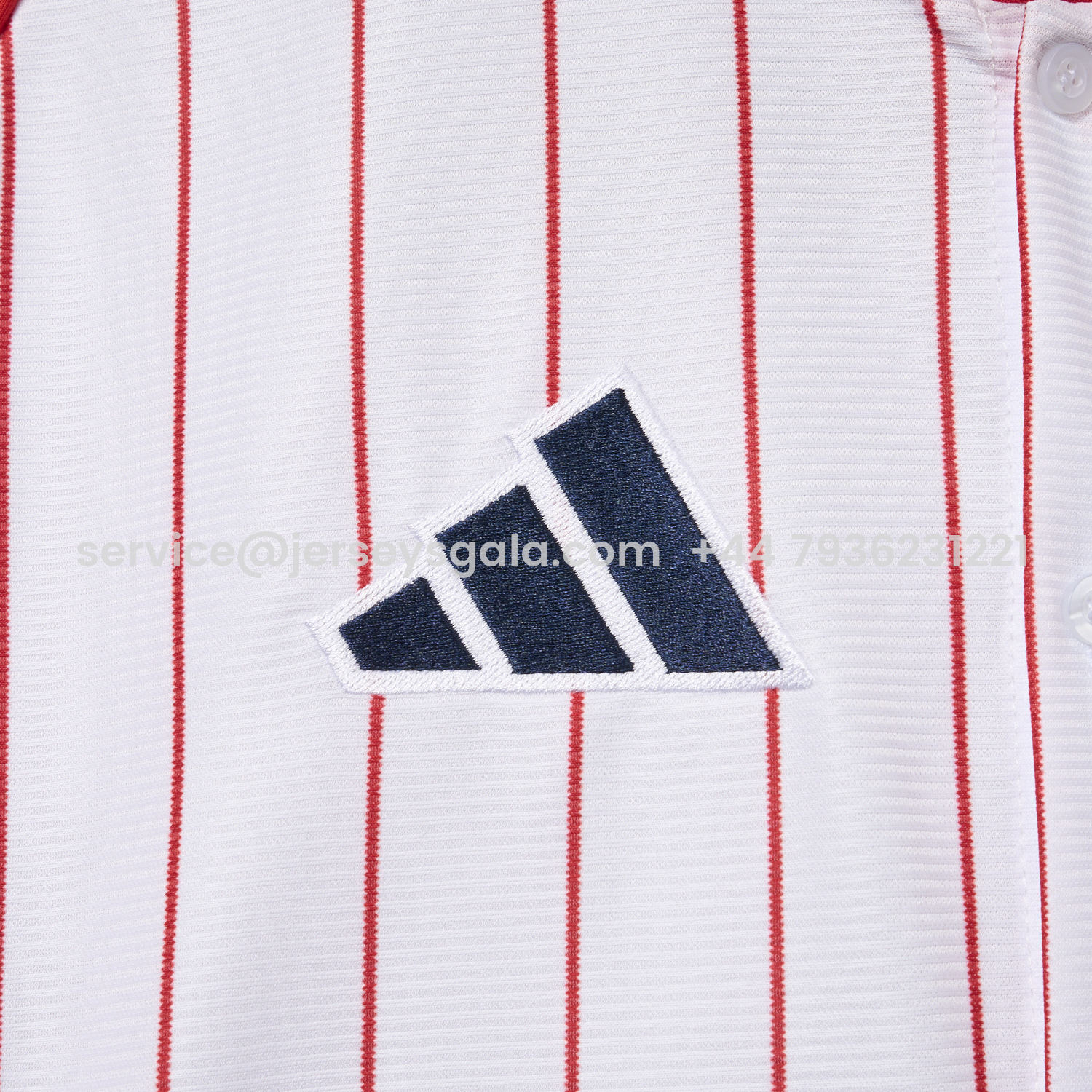JerseysGala.com | Arsenal 25-26 White Baseball Jersey with Red Stripes -Customize Name, Number and Patch | Worldwide Shipping