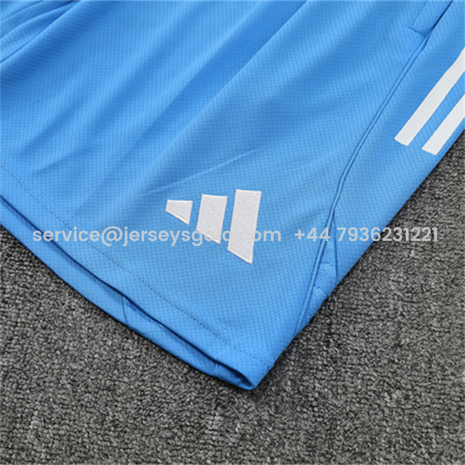 JerseysGala.com | Real Madrid 25-26 Short-Sleeve Training Set - White Top and Sky Blue Shorts -Customize Name, Number and Patch | Worldwide Shipping
