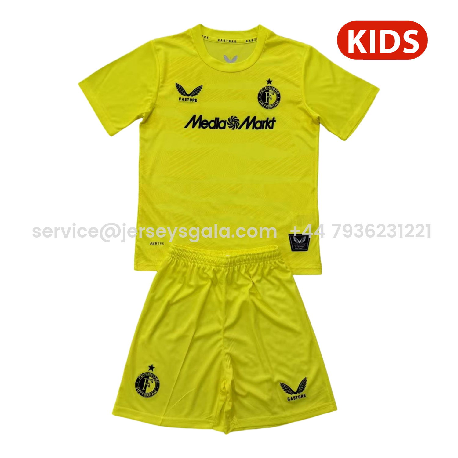 JerseysGala.com | Feyenoord 25-26 Yellow Goalkeeper Kids Kit -Customize Name, Number and Patch | Worldwide Shipping
