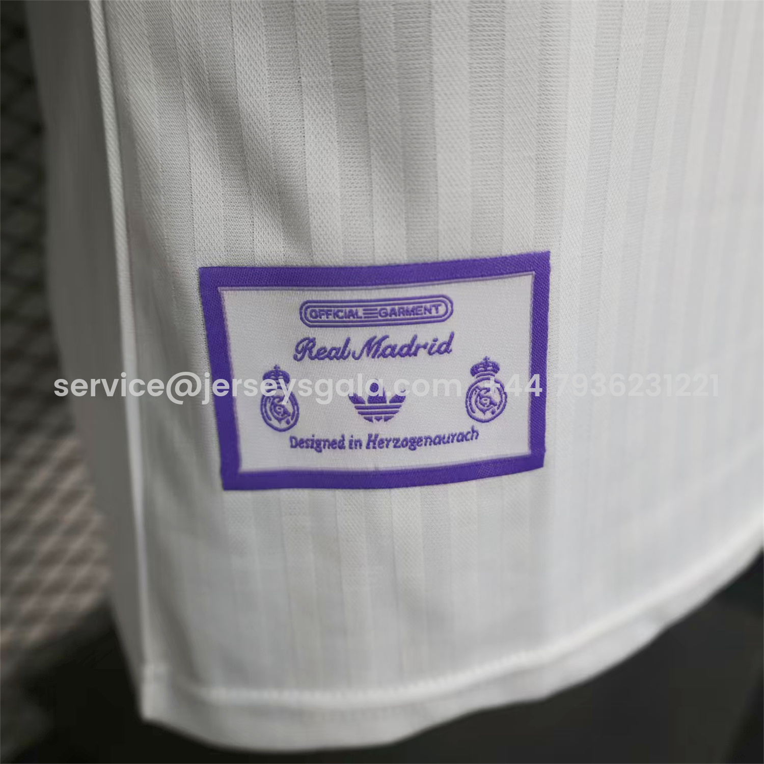 JerseysGala.com | Real Madrid 25-26 Purple Logo White Jersey - Player Version -Customize Name, Number and Patch | Worldwide Shipping