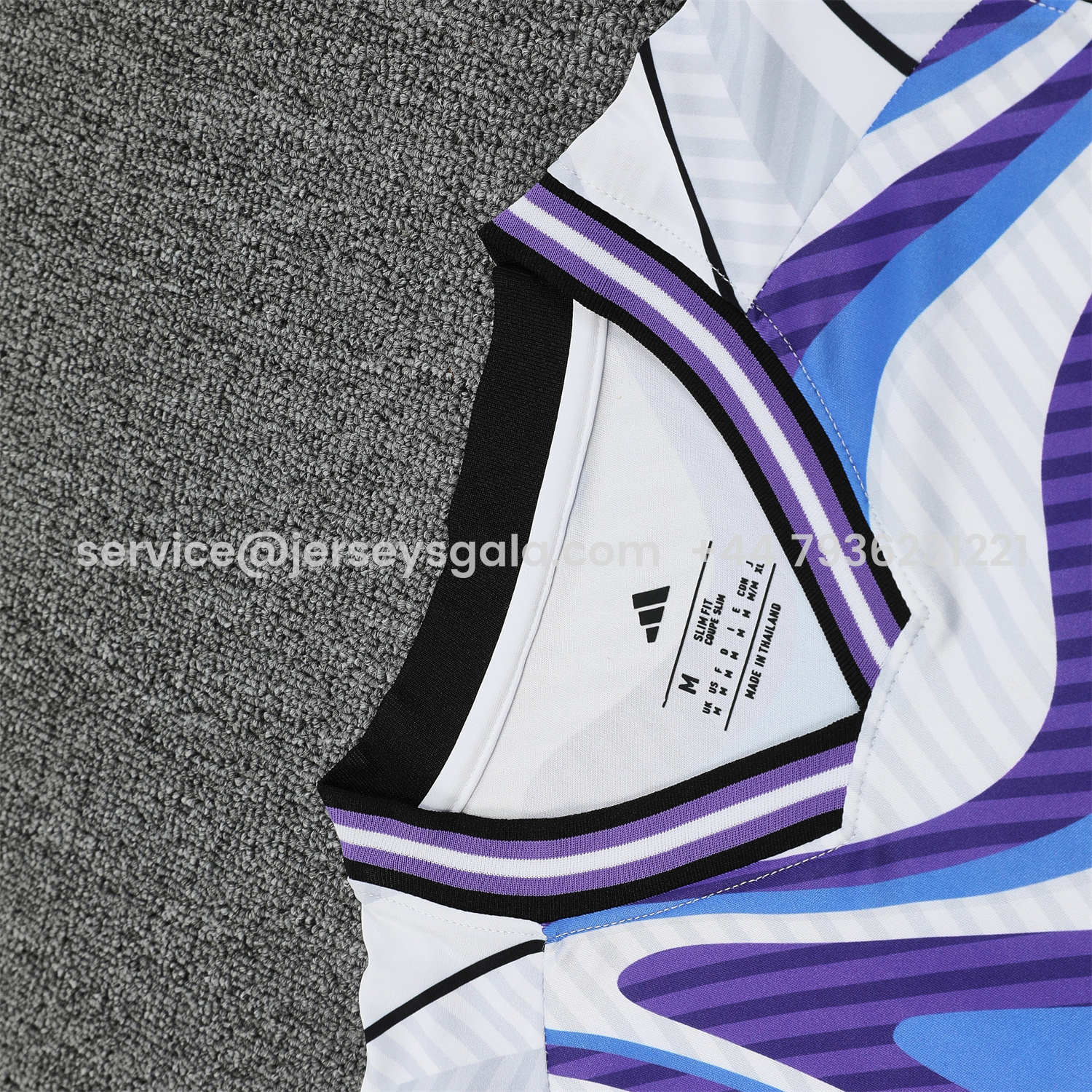JerseysGala.com | Real Madrid 25-26 Vest Training Set - Blue Purple Curve Pattern Vest & Black Shorts -Customize Name, Number and Patch | Worldwide Shipping