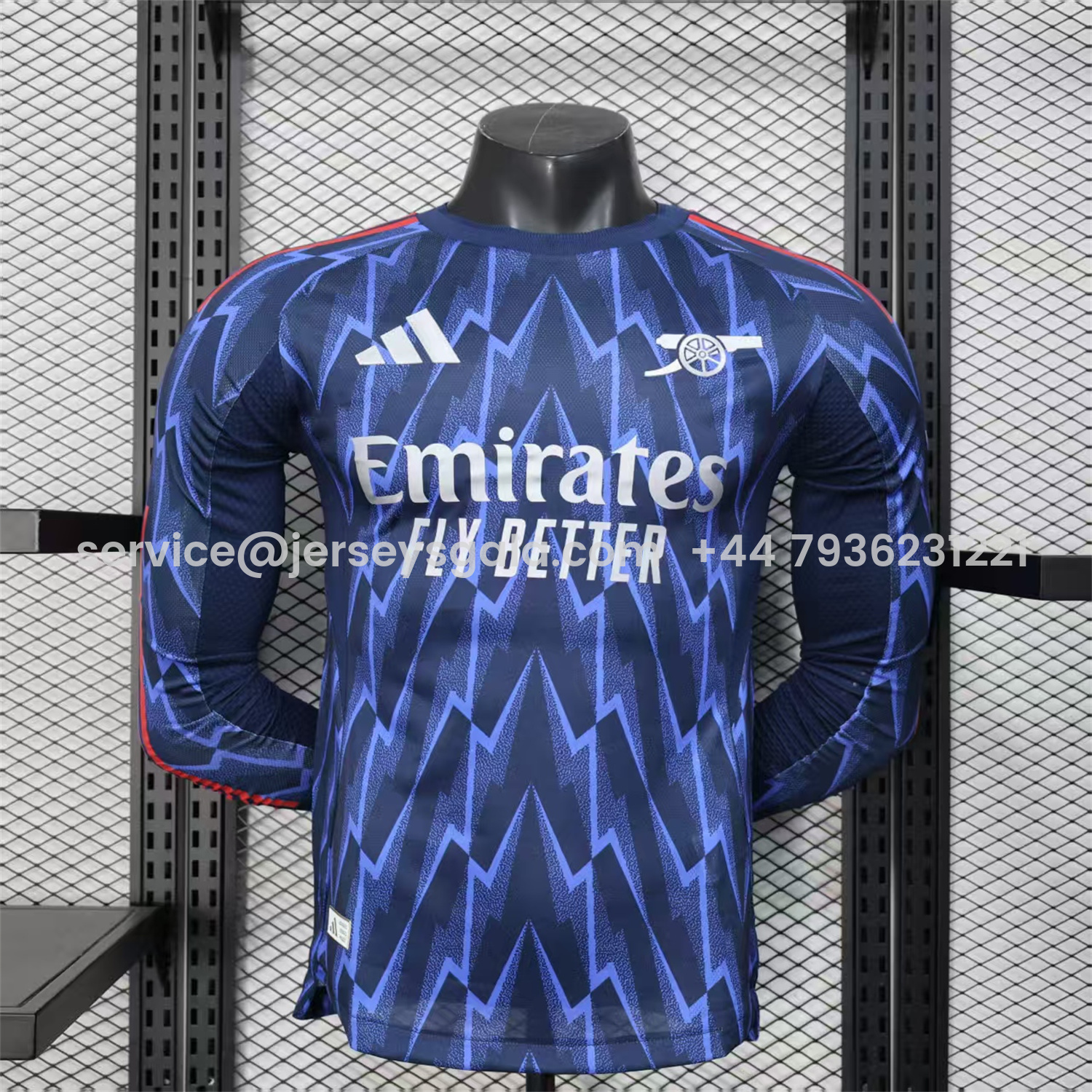 JerseysGala.com | Arsenal 25-26 Away Long Blue Jersey - Player Version -Customize Name, Number and Patch | Worldwide Shipping