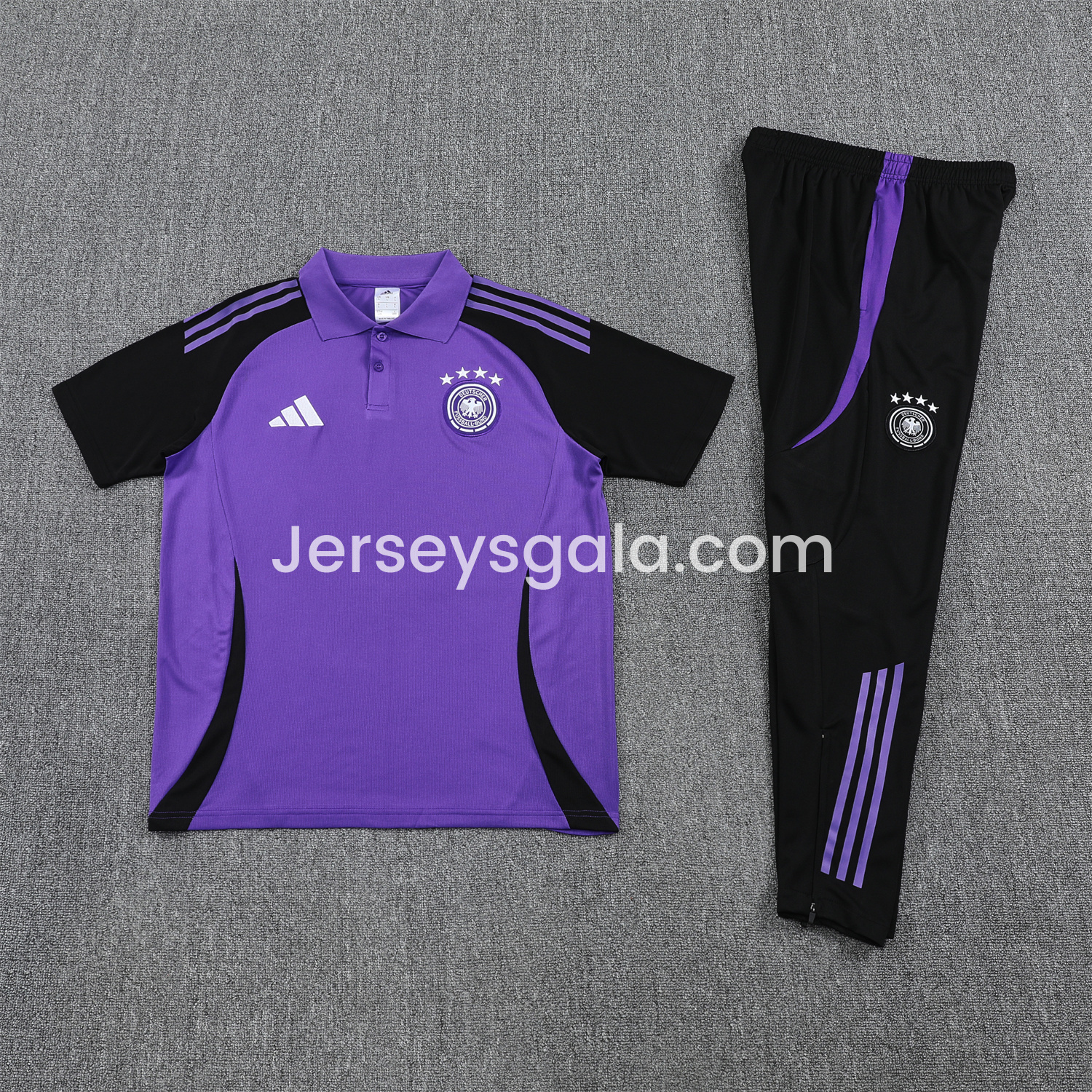 JerseysGala.com | Germany 25-26 POLO Short-Sleeve Training Set - Purple Top Black Pants -Customize Name, Number and Patch | Worldwide Shipping