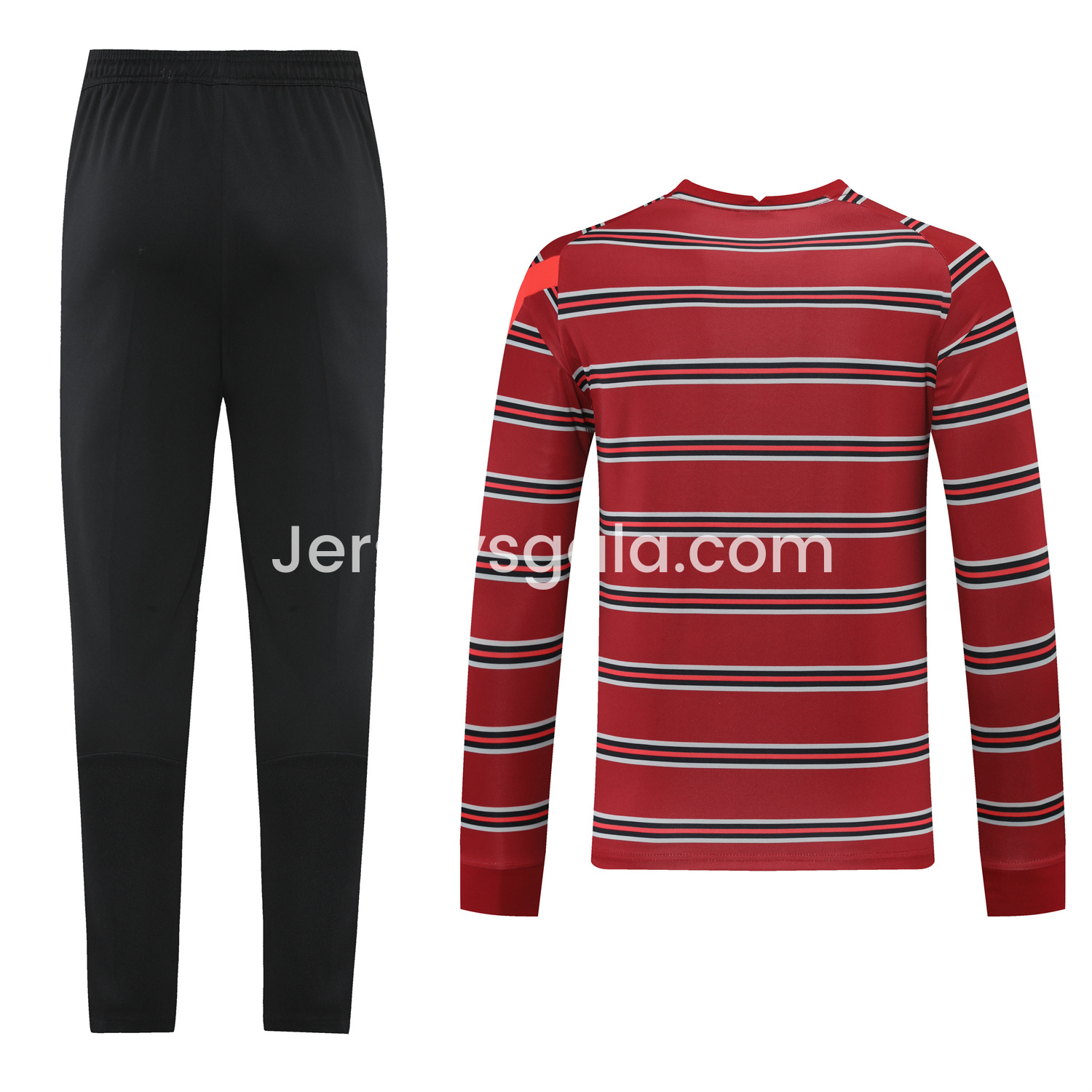 JerseysGala.com | Liver.pool 24-25 Long Sleeve Training Set - Red Stripe Top and Black Pants -Customize Name, Number and Patch | Worldwide Shipping