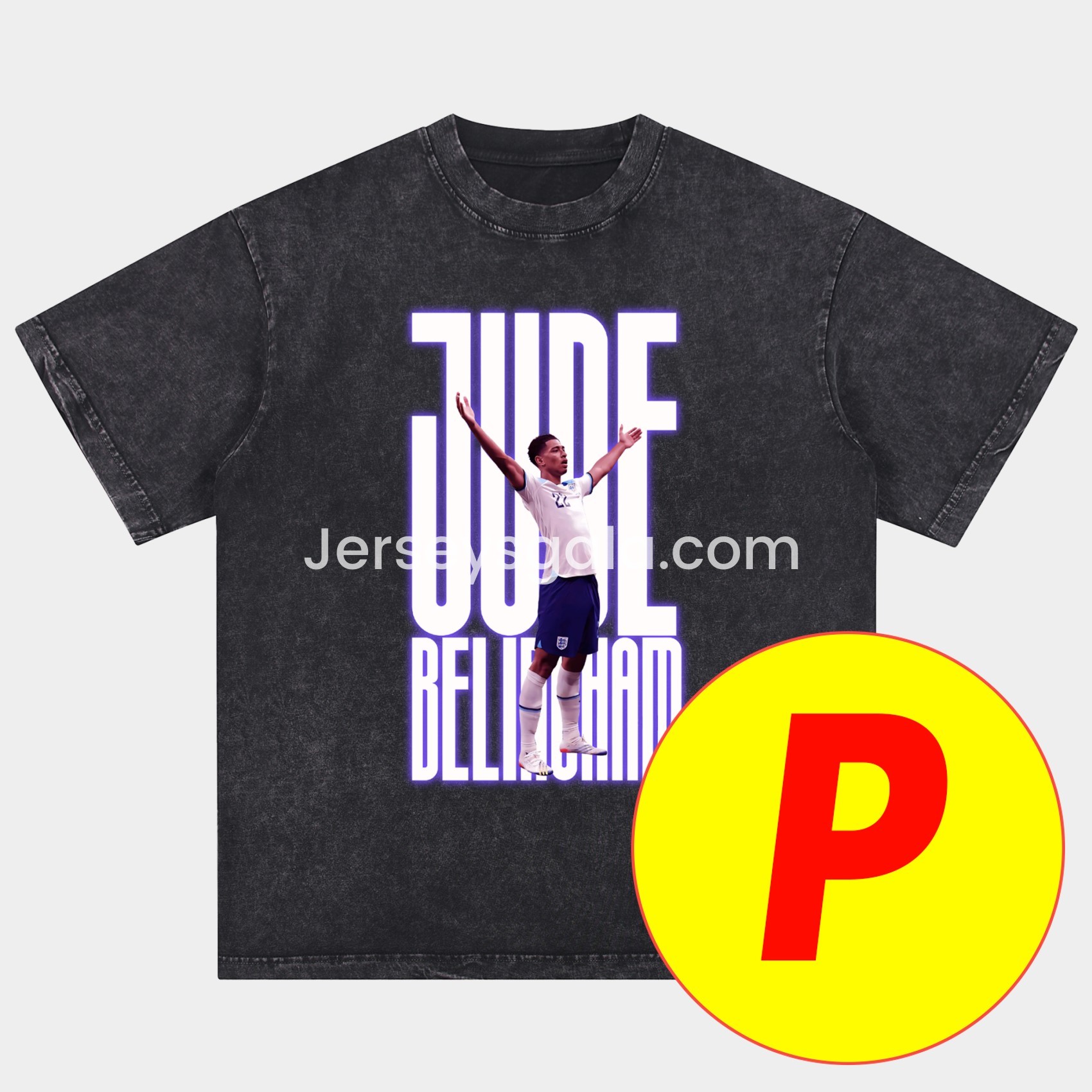 JerseysGala.com | Bellingham Real Madrid England Oversized Washed T-Shirt -Customize Name, Number and Patch | Worldwide Shipping