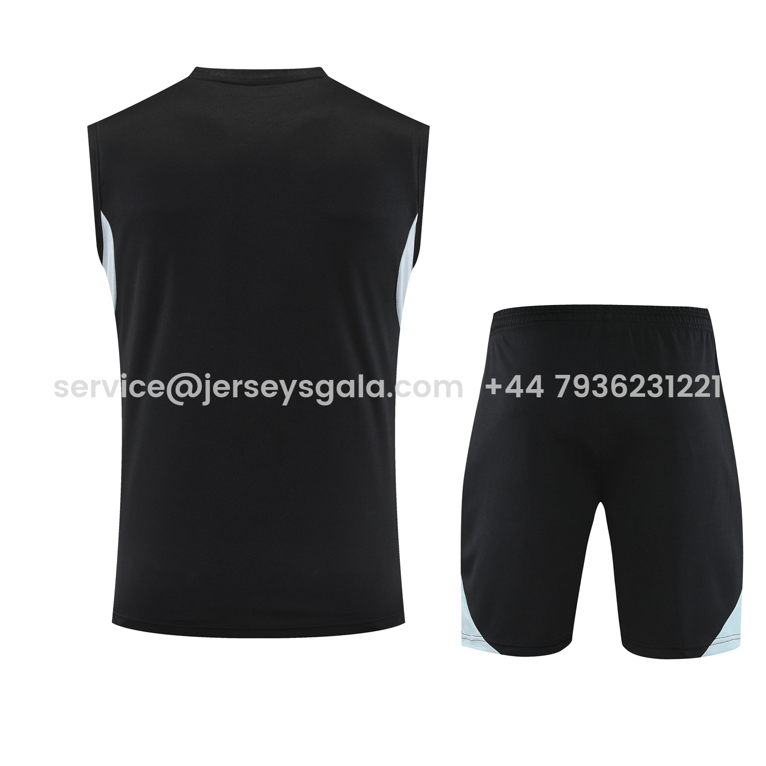 JerseysGala.com | Real Madrid 25-26 Vest Training Set - Black And Light Grey Vest & Black Shorts -Customize Name, Number and Patch | Worldwide Shipping