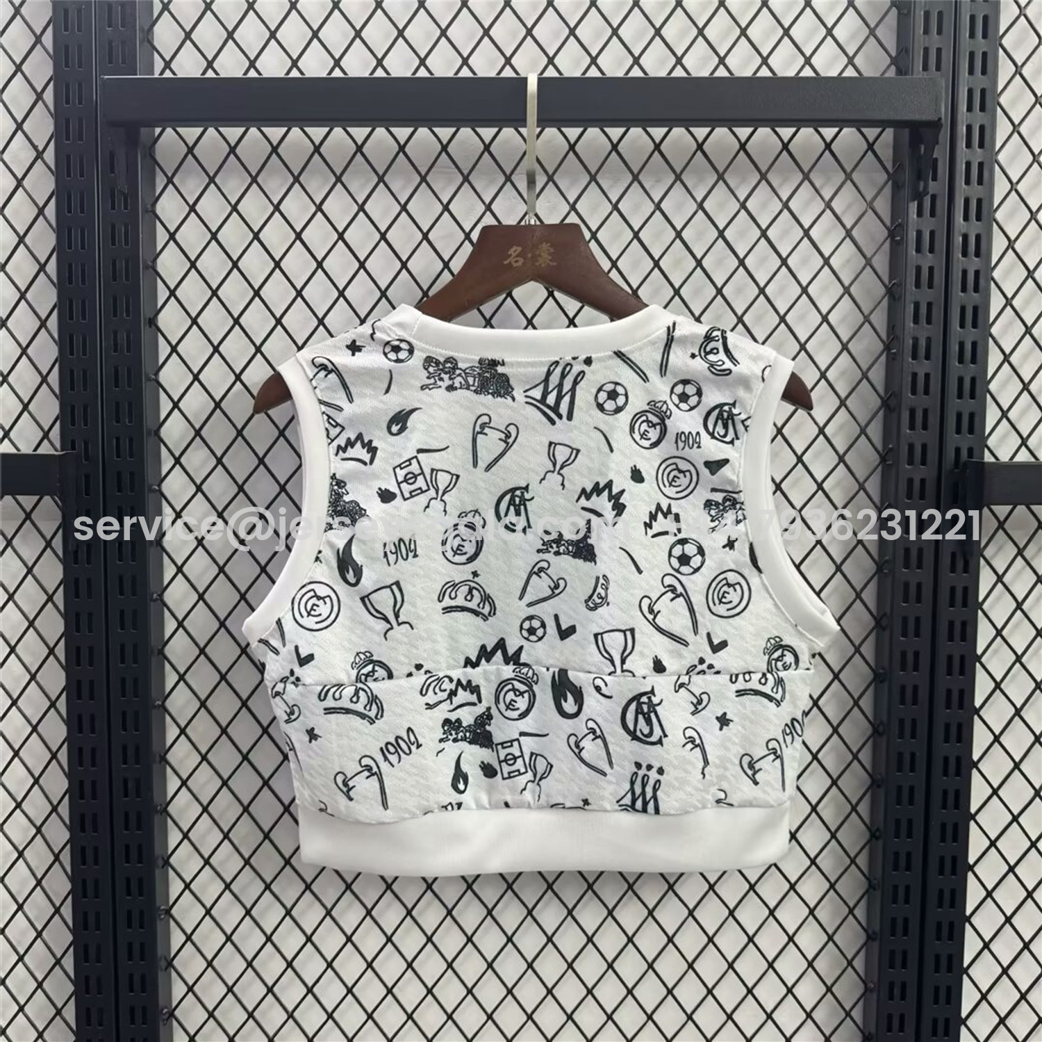 JerseysGala.com | Women's Real Madrid 25-26 White Yoga Vest with Black Emoji Icons -Customize Name, Number and Patch | Worldwide Shipping