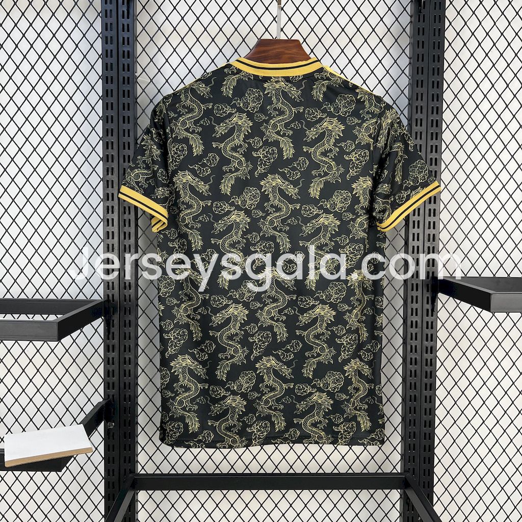 JerseysGala.com | Real Madrid 25-26 Golden Chinese Dragon Pattern Black Jersey - Fans Version -Customize Name, Number and Patch | Worldwide Shipping