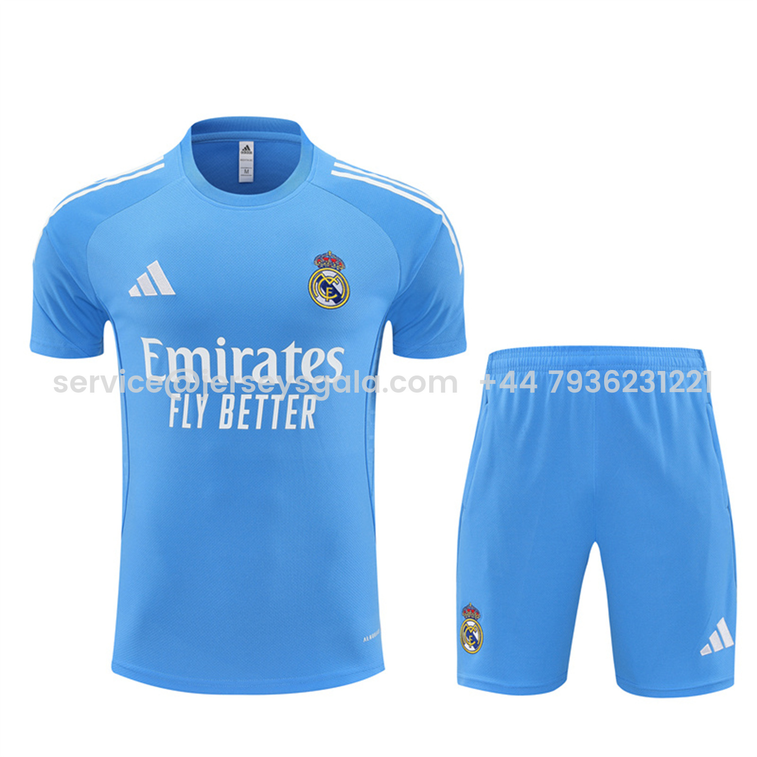 JerseysGala.com | Real Madrid 25-26 Short-Sleeve Training Set - Sky Blue Top and Sky Blue Shorts -Customize Name, Number and Patch | Worldwide Shipping
