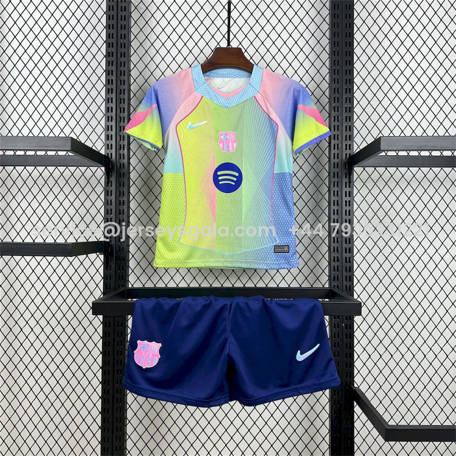 JerseysGala.com | Barcelona 25-26 T90 White Lines Yellow Blue Gradient Special Kids Kit -Customize Name, Number and Patch | Worldwide Shipping