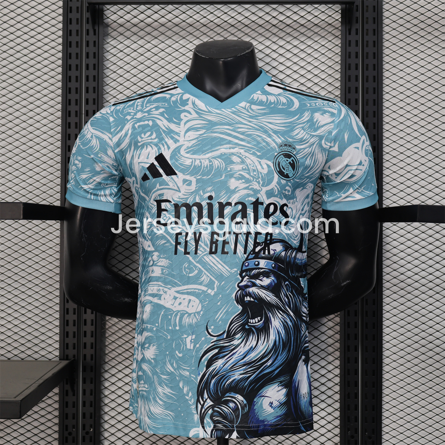 JerseysGala.com | Real Madrid 25-26 Blue Viking Roar Special Edition Jersey - Player Version -Customize Name, Number and Patch | Worldwide Shipping
