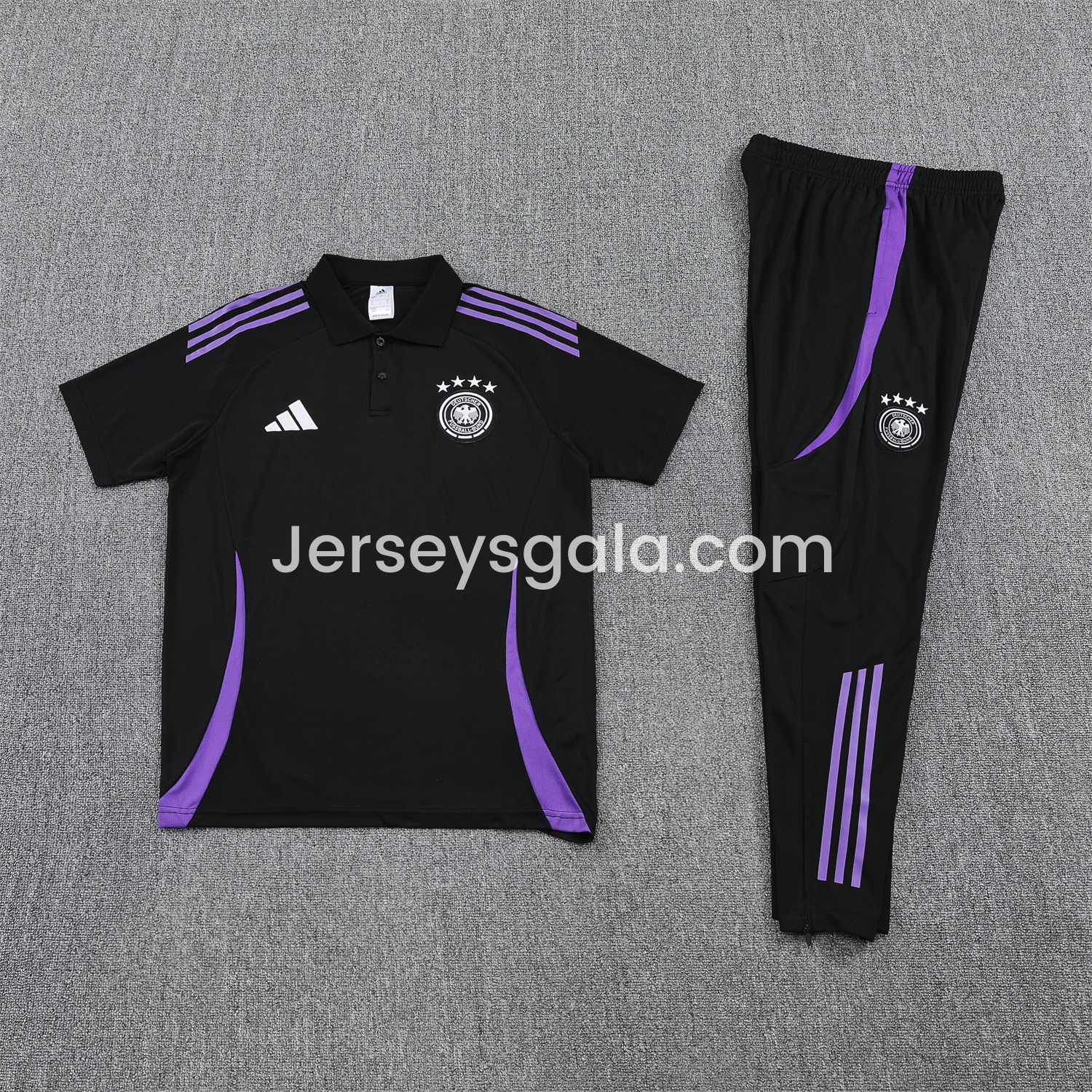 JerseysGala.com | Germany 25-26 POLO Short-Sleeve Training Set - Black Top and Pants -Customize Name, Number and Patch | Worldwide Shipping
