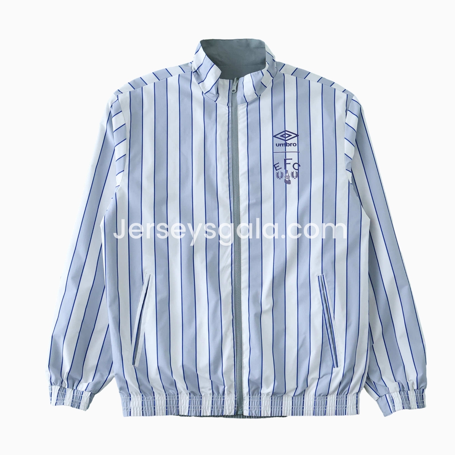 JerseysGala.com | Everton 1988-89 Retro Style Double Sided Reversible Windbreaker - White & Grey -Customize Name, Number and Patch | Worldwide Shipping