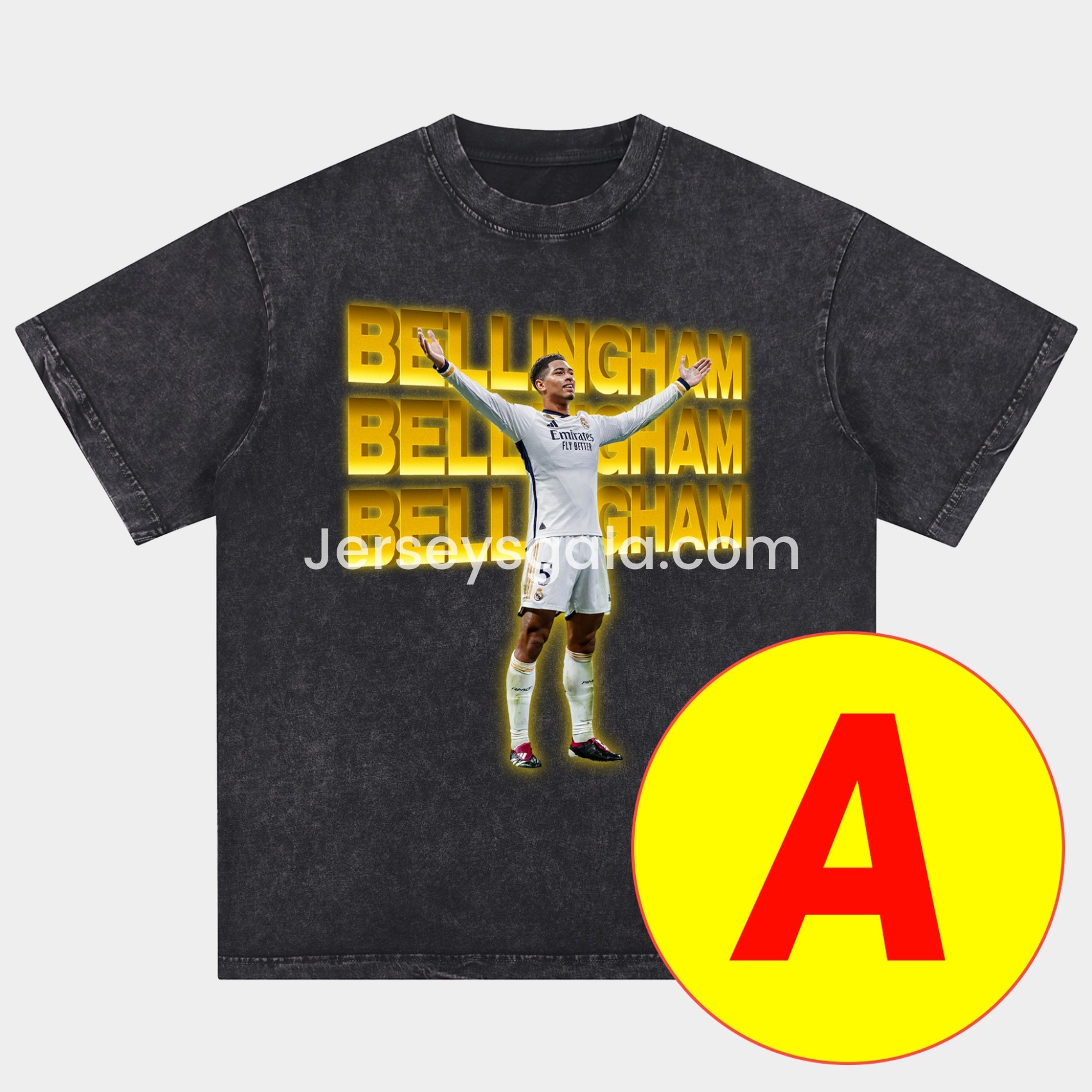 JerseysGala.com | Bellingham Real Madrid England Oversized Washed T-Shirt -Customize Name, Number and Patch | Worldwide Shipping