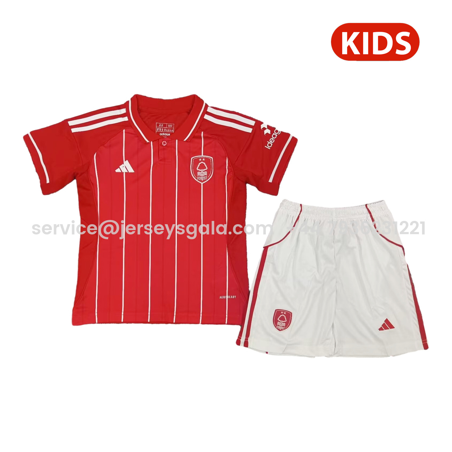 JerseysGala.com | Nottingham Forest 25-26 Home Kids Kit -Customize Name, Number and Patch | Worldwide Shipping