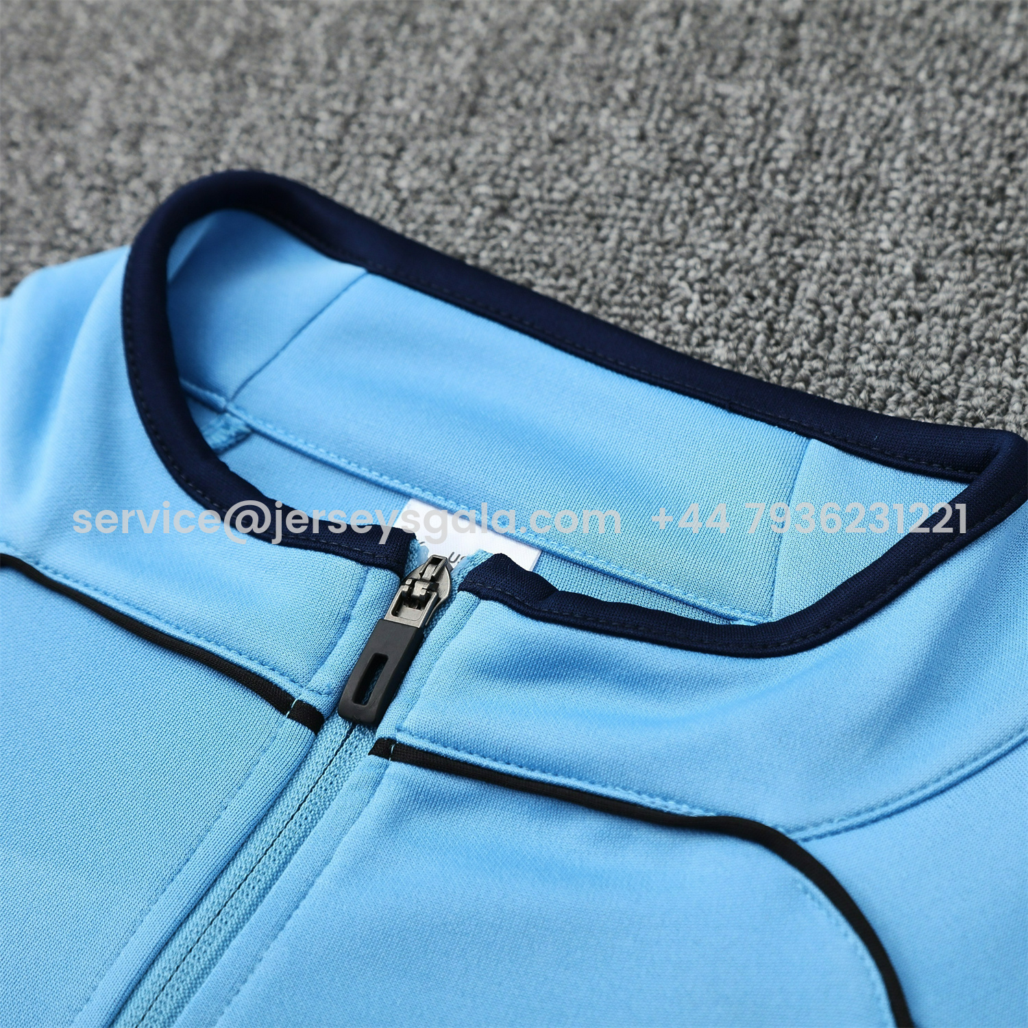 JerseysGala.com | Real Madrid 25-26 Jacket Training Tracksuit - Light Blue Jackets & Deep Blue Pants -Customize Name, Number and Patch | Worldwide Shipping