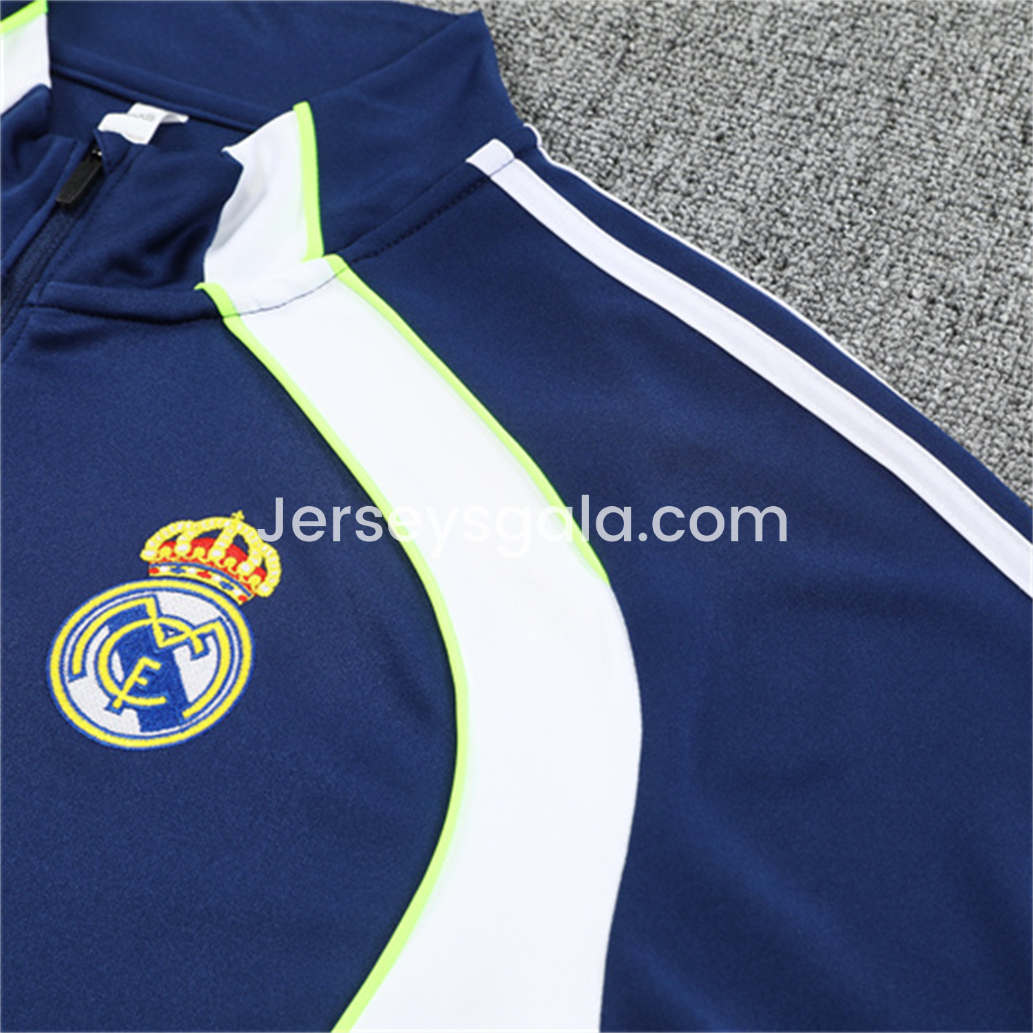 JerseysGala.com | Real Madrid 25-26 Kids Long Sleeve Training Set - Throwback Royal Blue Top and Pants -Customize Name, Number and Patch | Worldwide Shipping